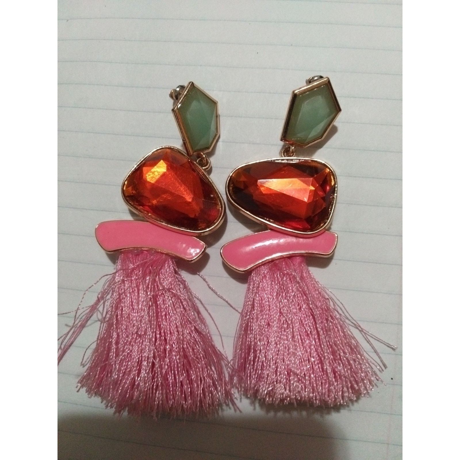 Other Beautiful Tassel Earrings With Pink Red Green Size ONE SIZE - 1 Thumbnail