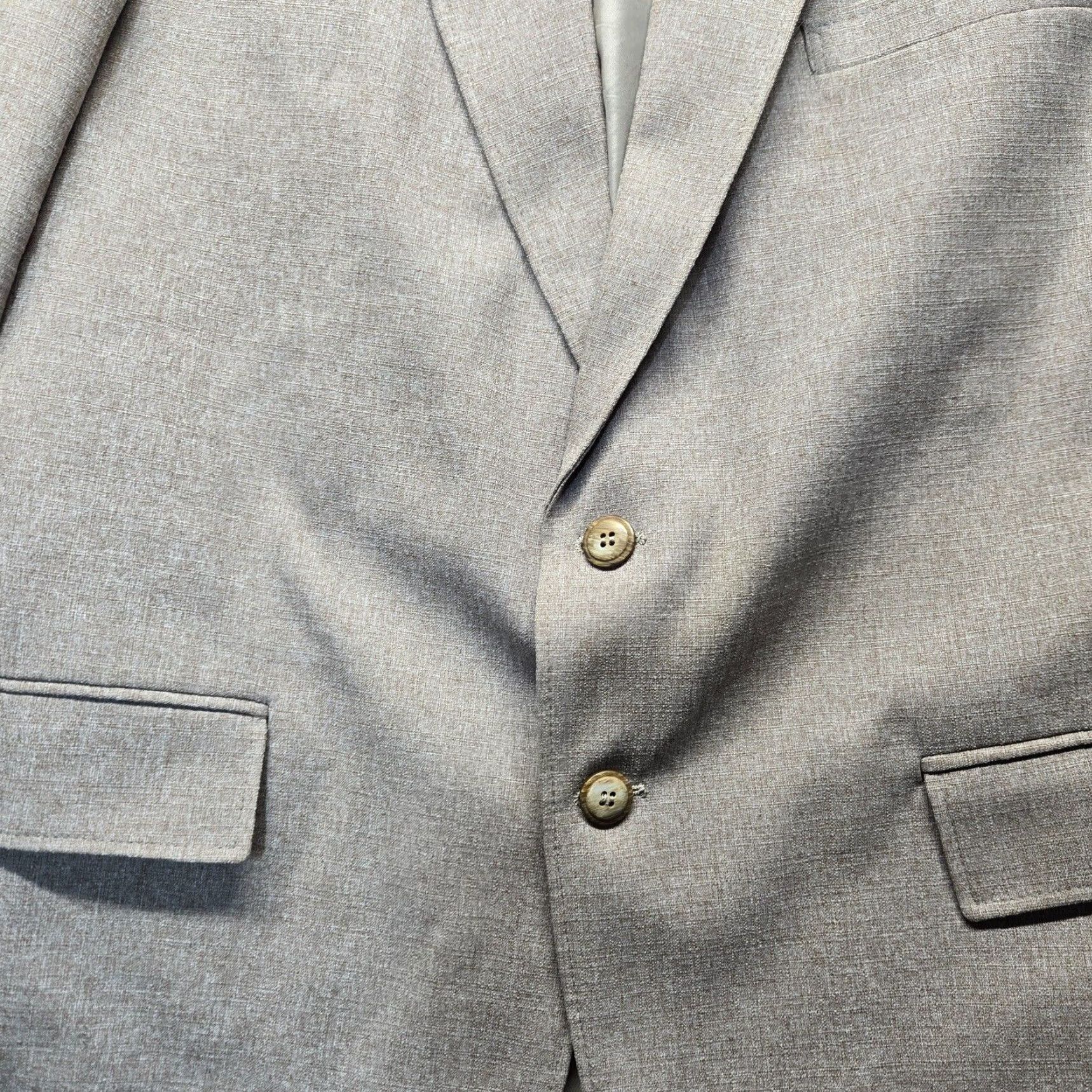 Vintage Oakton Perma-Rest Gray Blazer Jacket Adult Men 44R Size 44 Polyester Solid Button Pockets Casual Workwear Formal Coat Size 44R - 2 Thumbnail