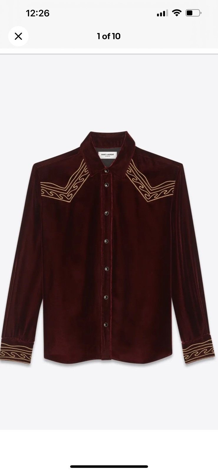 Saint Laurent Paris Saint Laurent men’s gold trim velvet shirt. 16.5/42. $1290 Size US L / EU 52-54 / 3 - 1 Thumbnail