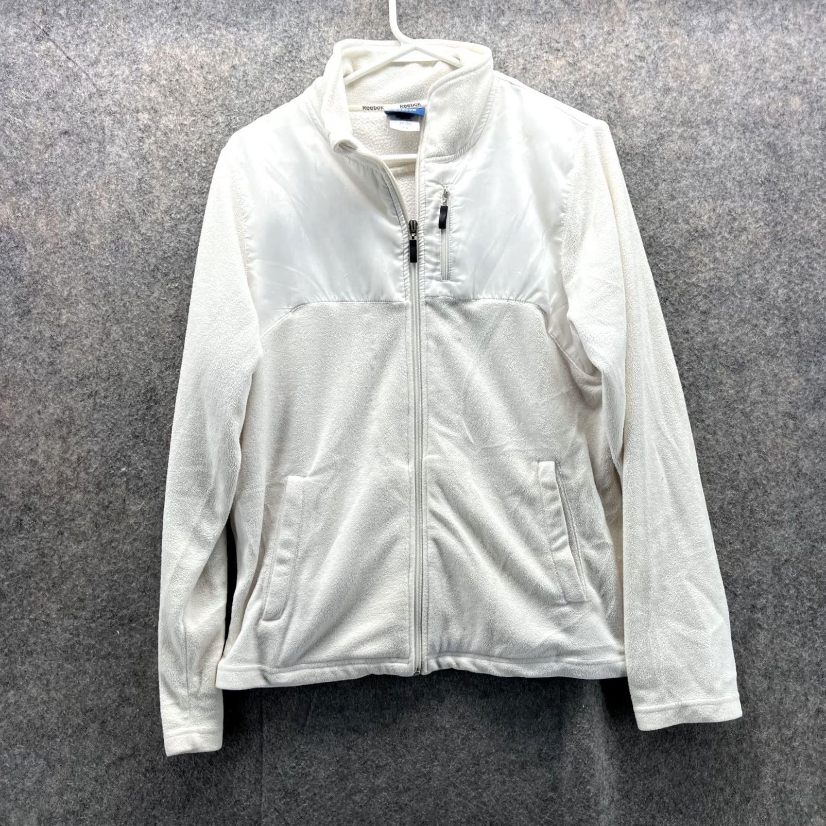 Reebok VINTAGE Reebok Sweater Women's Large Full Zip Mock Neck Beige Fleece Logo Full Zip Winter Fall Spring Clothing Mens Womens Girls Boys Size L / US 10 / IT 46 - 2 Thumbnail