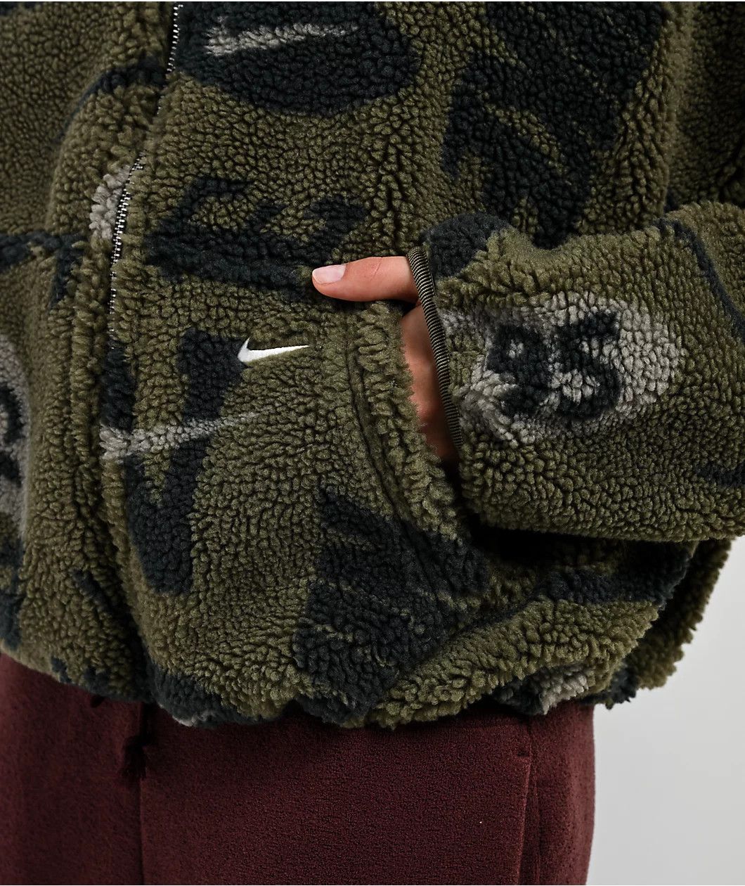 Nike Nike Fleece Olive Sherpa Crop Jacket Size XL / US 12-14 / IT 48-50 - 9 Thumbnail