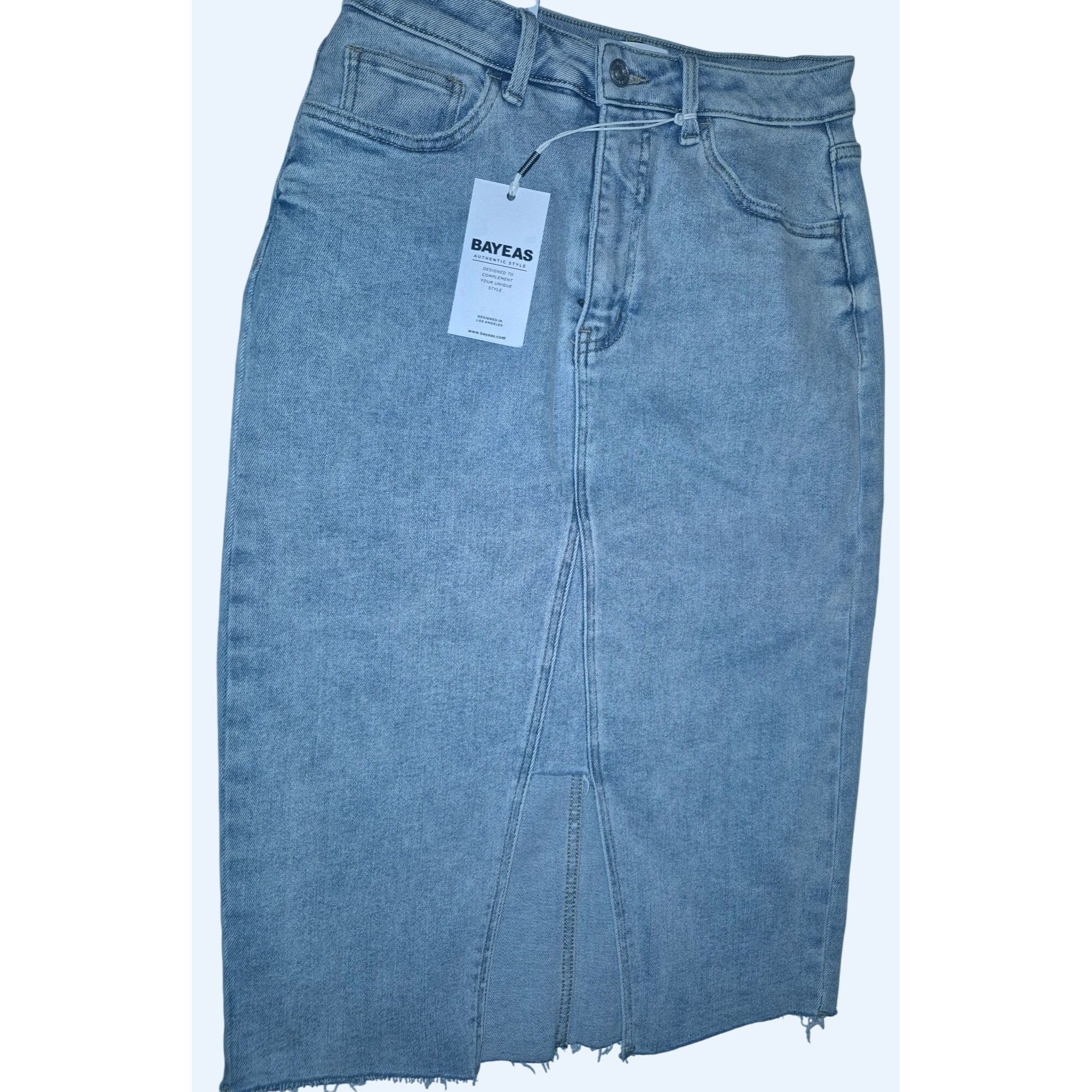 Other Bayeas Womens 6 Light Wash Denim Skirt Perfect Stretch Fraye Size 28" / US 6 / IT 42 - 1 Thumbnail