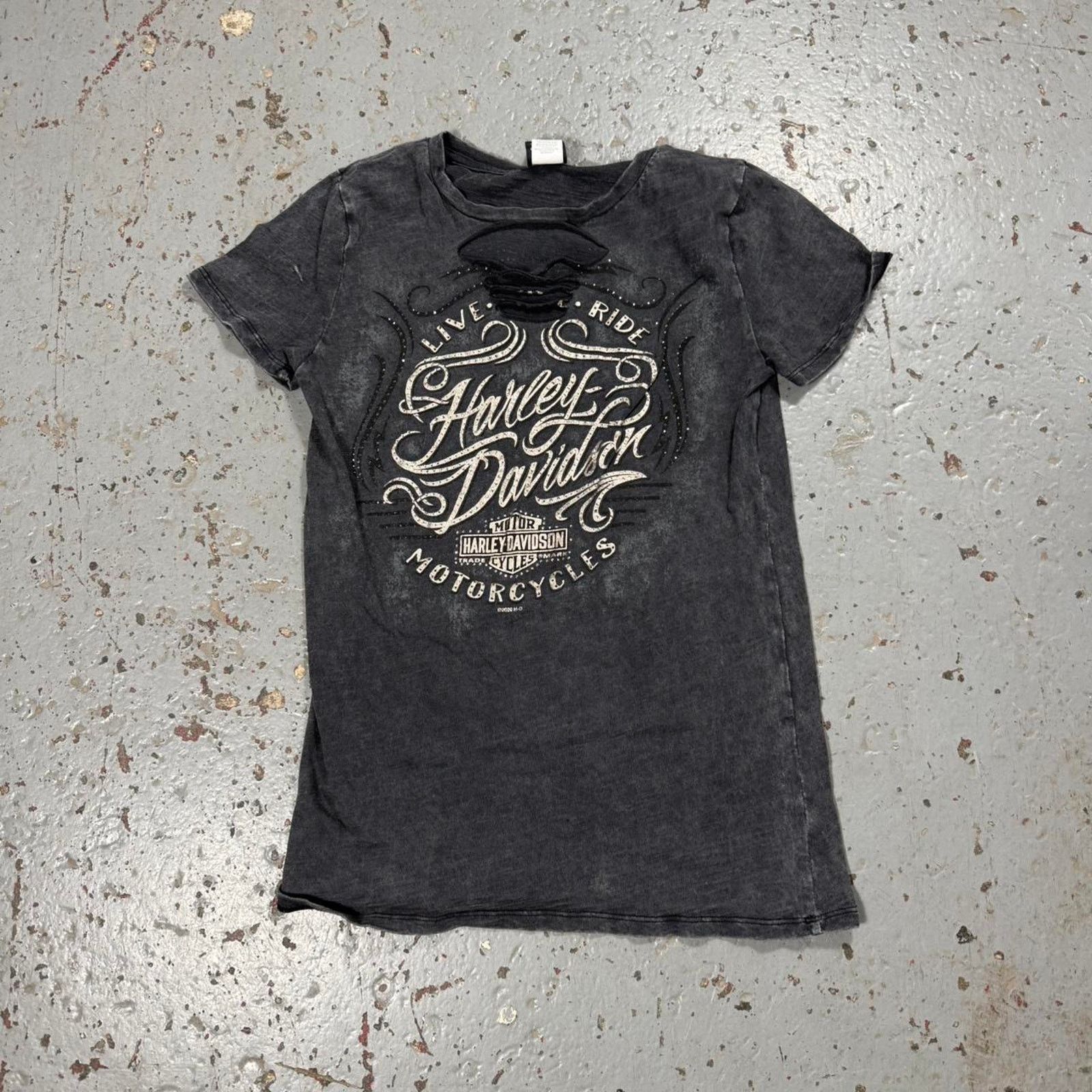 Harley Davidson Y2k vintage harley davidson ribbed Rhinestone Tee Size S / US 4 / IT 40 - 1 Thumbnail