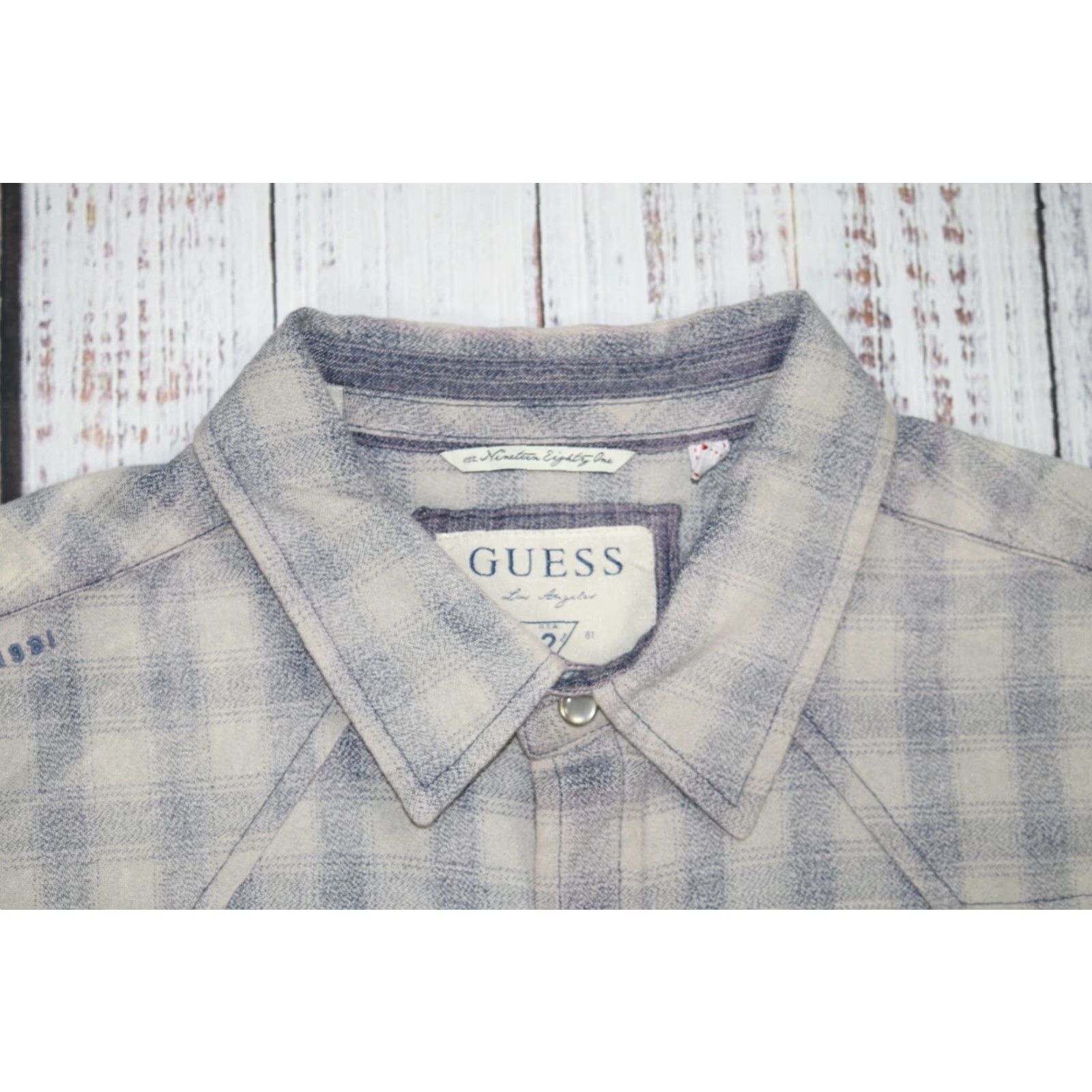Guess GUESS JEANS Shirt Mens Medium Shadow Plaid Grey Cotton Flannel Snap Up Western 90s Size US 31 - 4 Thumbnail