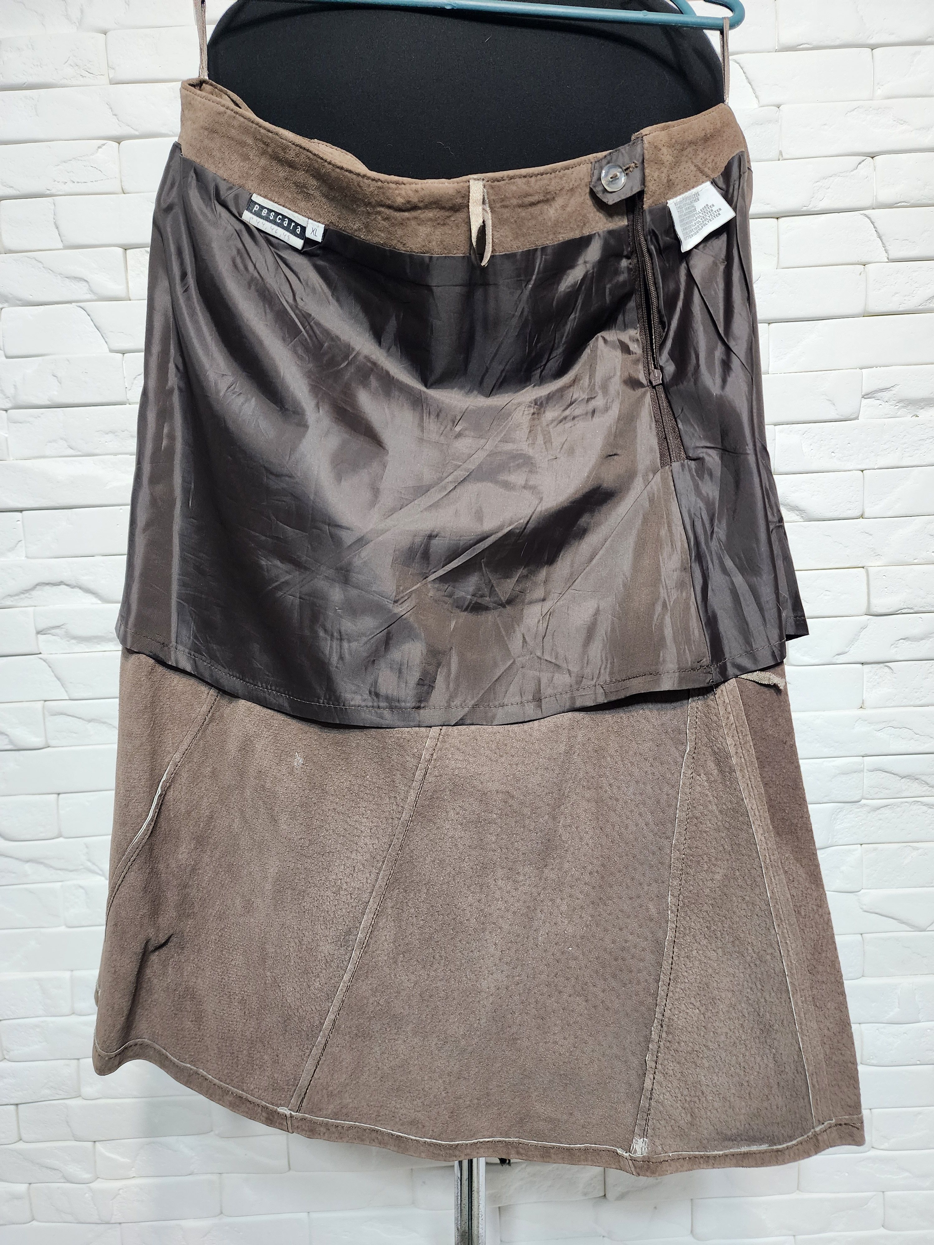 Genuine Leather Brown Suede Leather Skirt: 37" Waist Size 37" - 7 Thumbnail