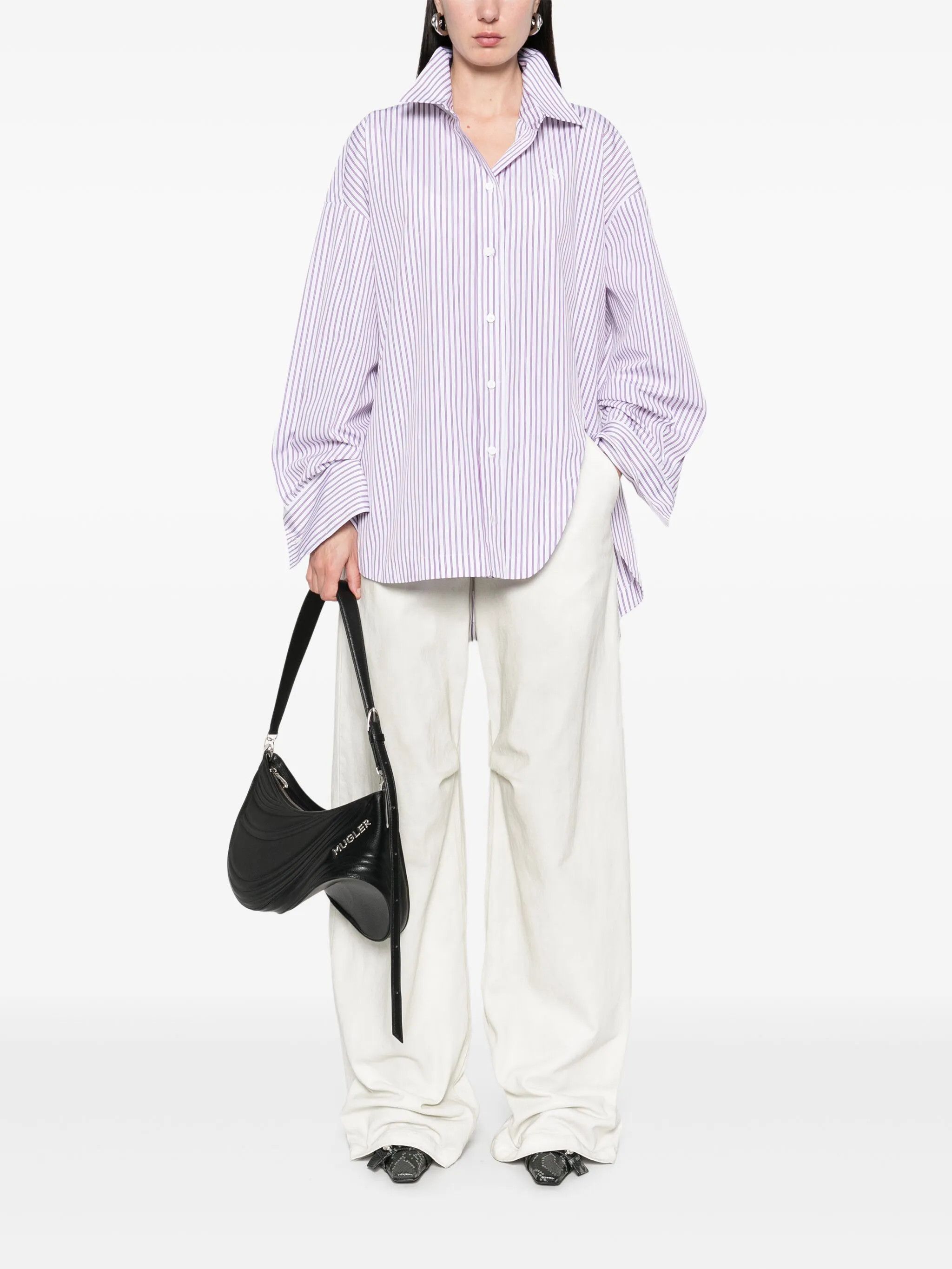 The Attico o1s22i1n0325 Striped Oversized Shirt in White Purple Size XS / US 0-2 / IT 36-38 - 2 Thumbnail