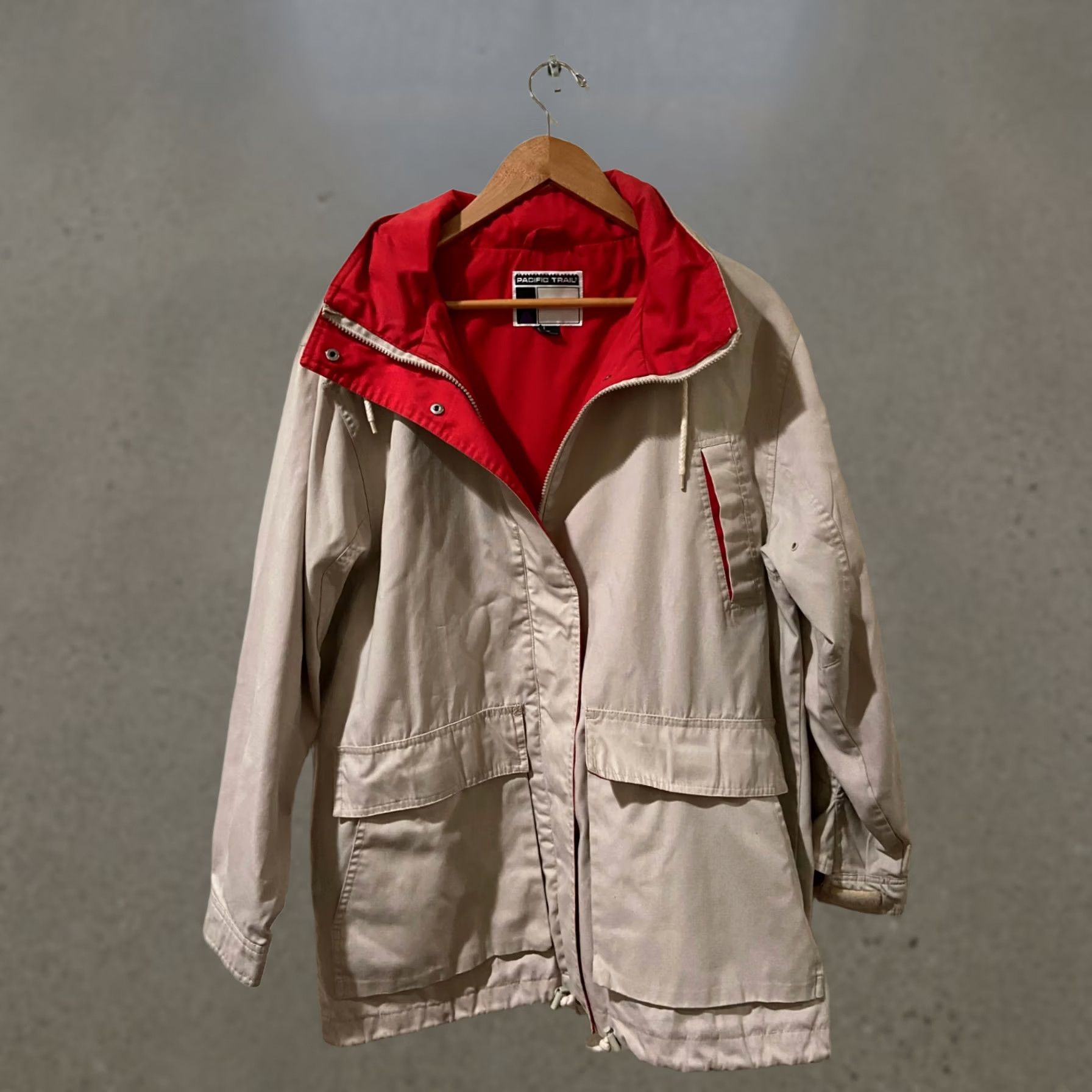 Vintage Pacific Trail Jacket Womens L Beige Outdoor Parka Hooded Full Zip Pockets Lined Fleece Tan Nature Nautical Outdoor Size L / US 10 / IT 46 - 1 Thumbnail