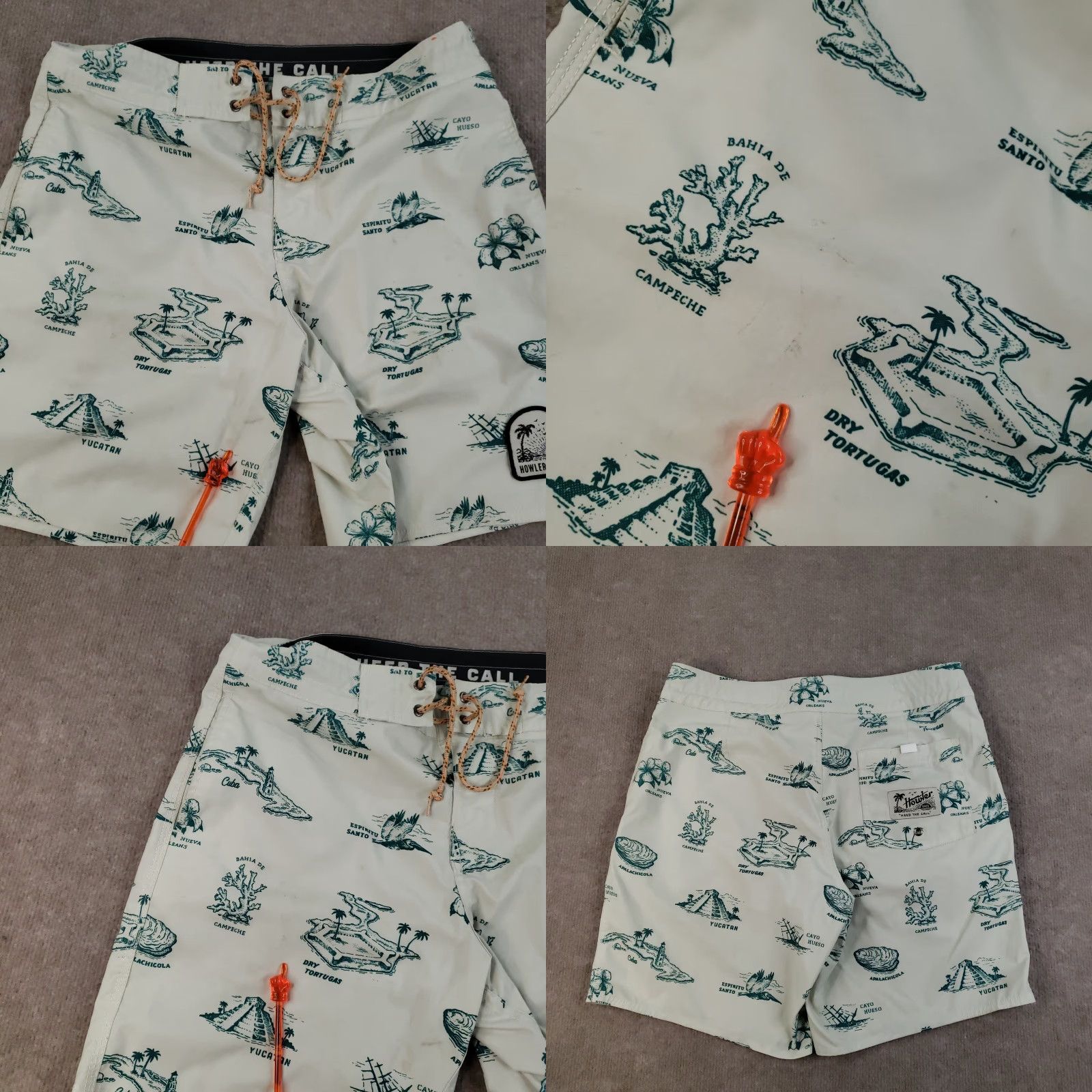 Howler Brothers Howler Brothers Board Shorts Mens 30 Map Print Swim Trunks Drawstring Beige Ocean Travel Geometric Pattern Quick Dry Lined Back Pocket Mens Size US 30 / EU 46 - 10 Thumbnail