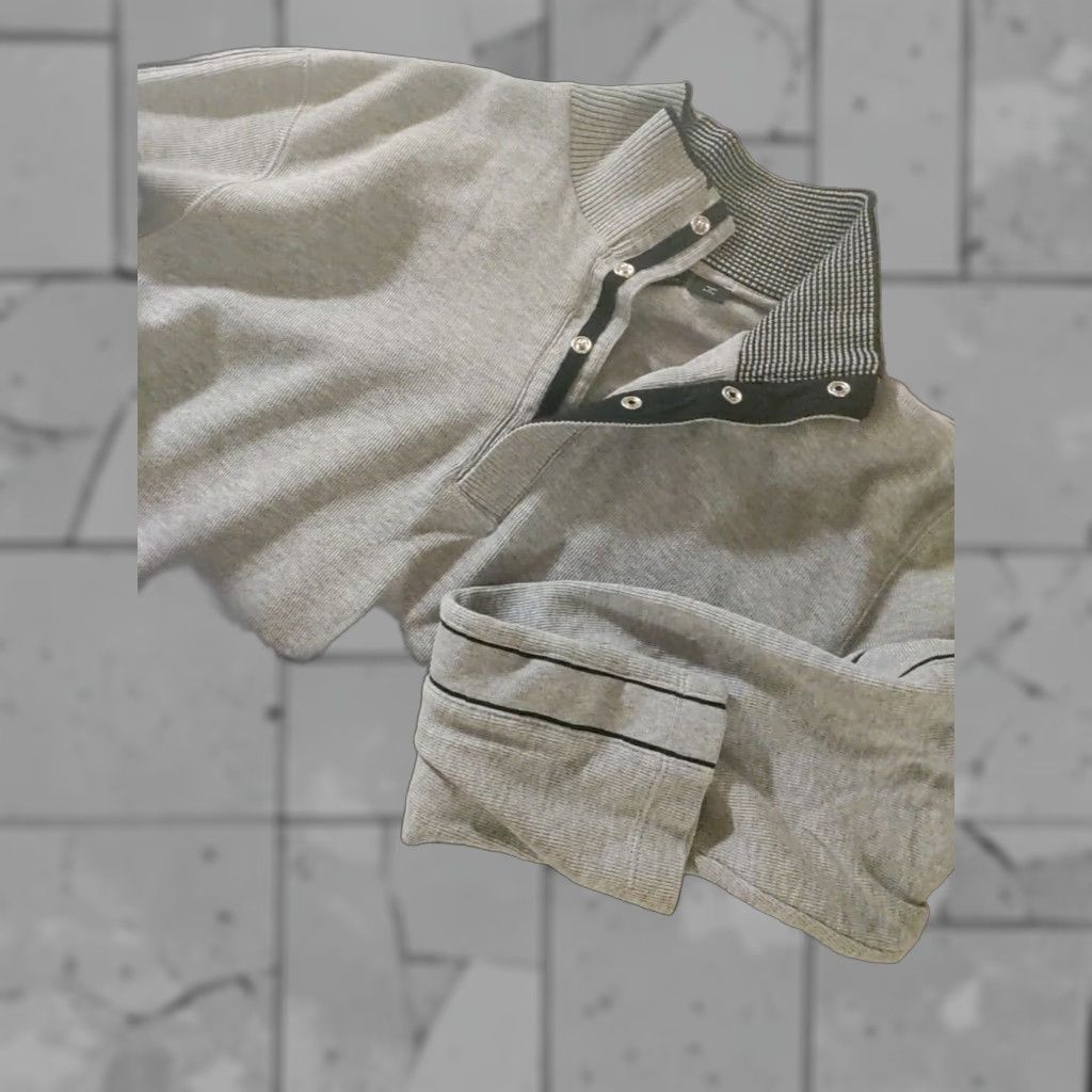 VINTAGE HUGO BOSS Light Gray Cotton Mock Neck 1/4 Zip Sweater