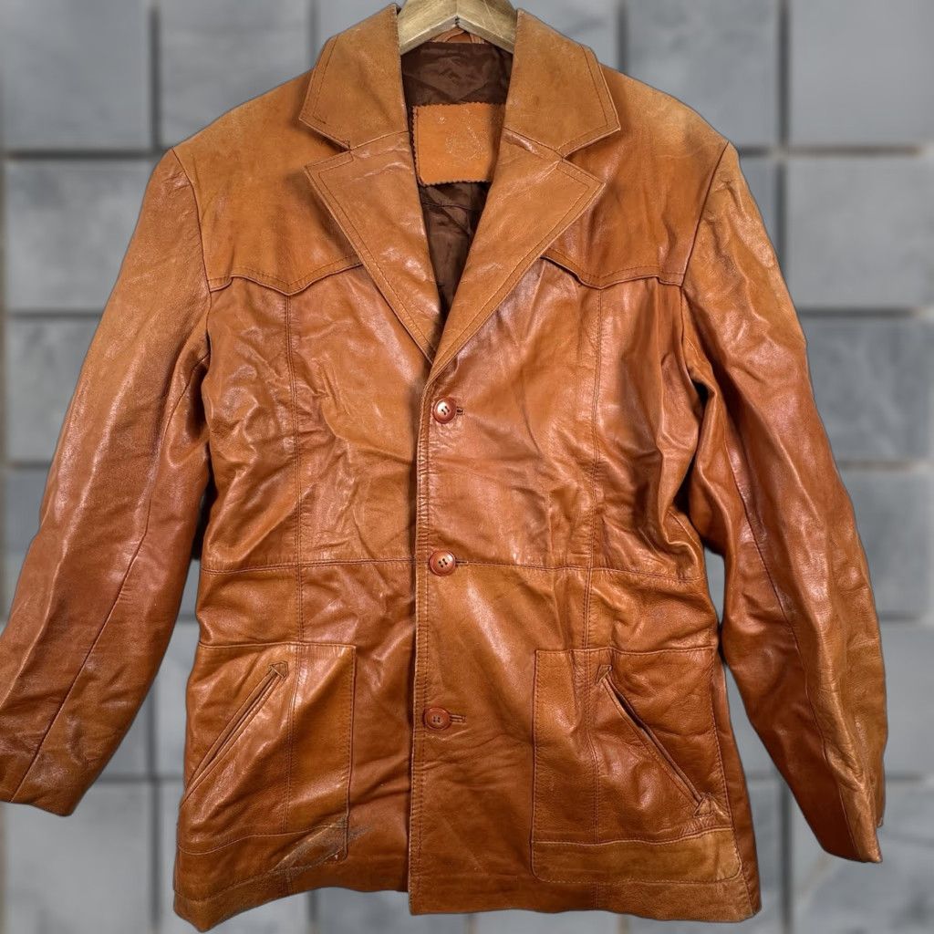 Vintage VINTAGE Goya De Espan'a Leather Jacket Hipster Light Brown 42 Size US XS / EU 42 / 0 - 1 Thumbnail