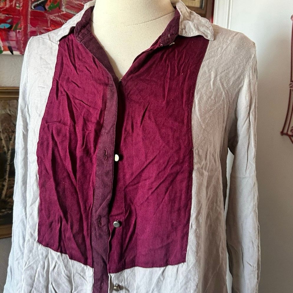Other tramp burgundy gray button up blouse Size M / US 6-8 / IT 42-44 - 2 Thumbnail