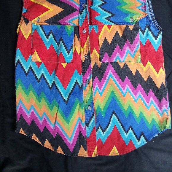 Other Vintage Cricket Sleeveless Rainbow Zig Zag Western Shirt Size M / US 6-8 / IT 42-44 - 3 Thumbnail