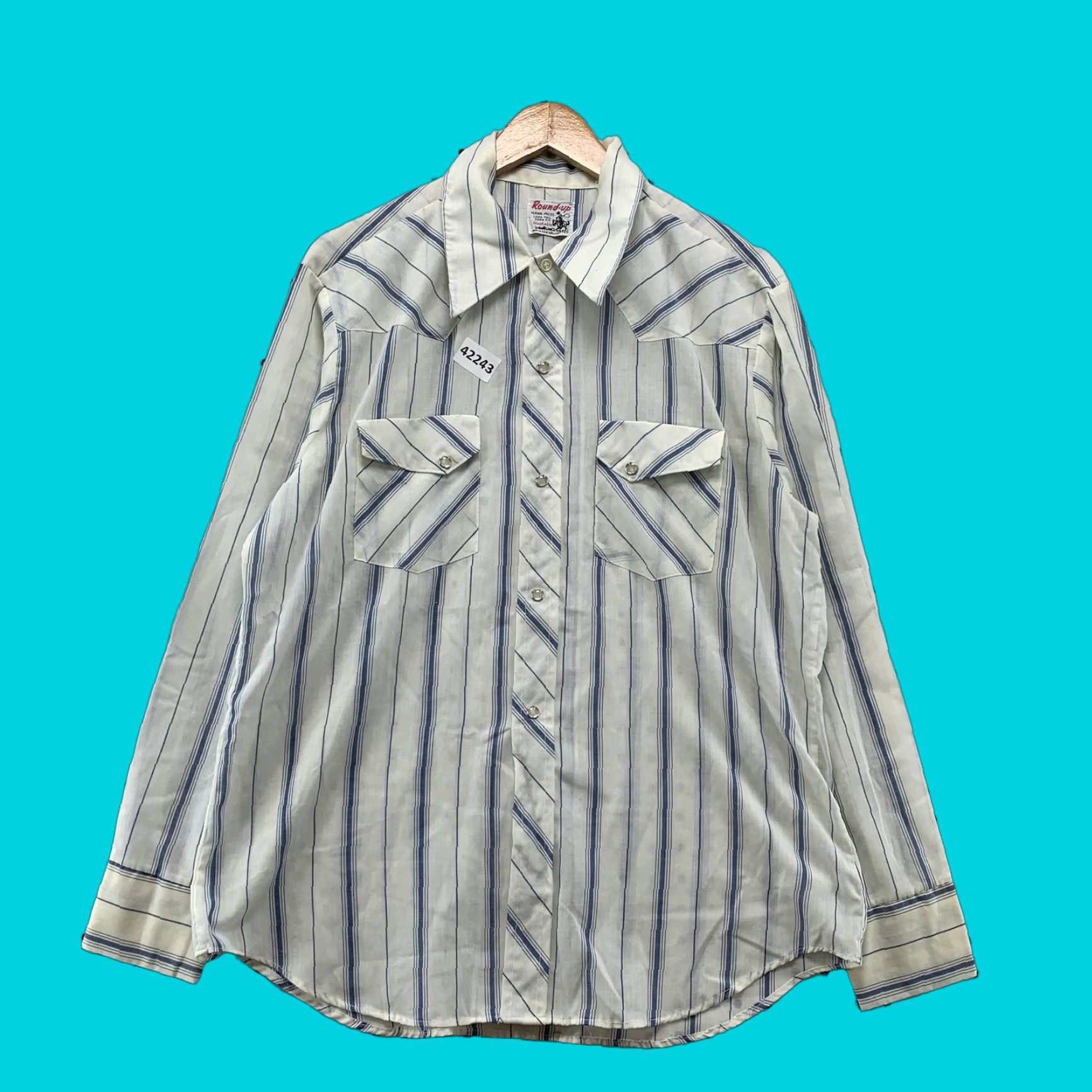 Vintage VINTAGE Round-Up Snap Shirt Mens Large White Western Rodeo Graphic Size US L / EU 52-54 / 3 - 1 Thumbnail
