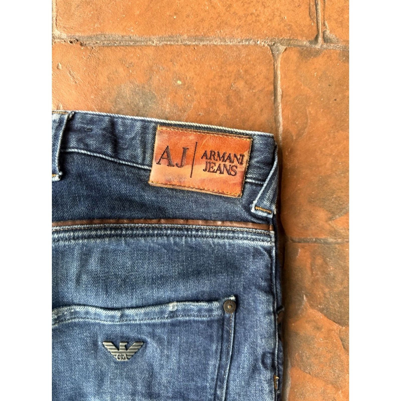 Vintage Armani Jeans Button Fly Jeans Mens 29 Dark Indigo Blue Straight Leg Slim Denim 5-Pocket Size US 34 / EU 50 - 7 Thumbnail