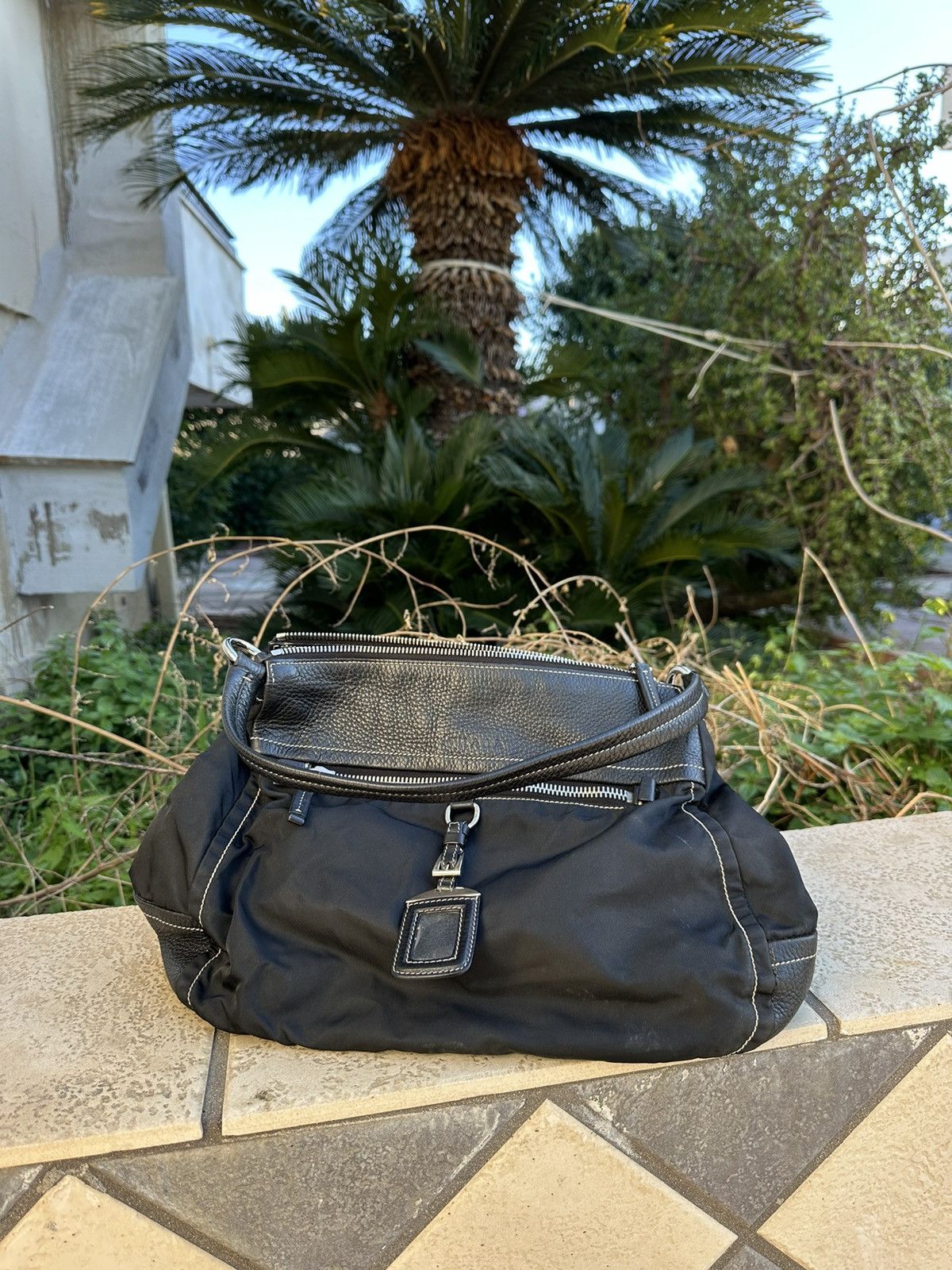 Prada Prada Black Shoulder Bag Leather Nylon Size ONE SIZE - 2 Thumbnail
