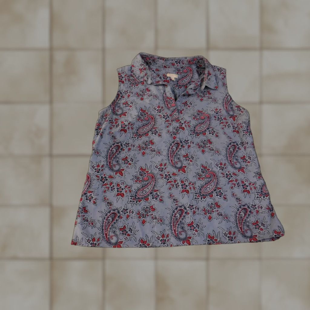Talbots Talbots Blouse Shirt Womens Petite PM Sleeveless Button Front Multicolor Paisley Cotton Regular Pocket Size M / US 6-8 / IT 42-44 - 1 Thumbnail
