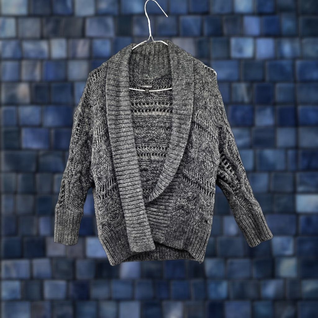 Express VINTAGE Express Chunky Loose Knit Open Cardigan Wool Alpaca Blend Charcoal Women’s XS Size XS / US 0-2 / IT 36-38 - 1 Thumbnail