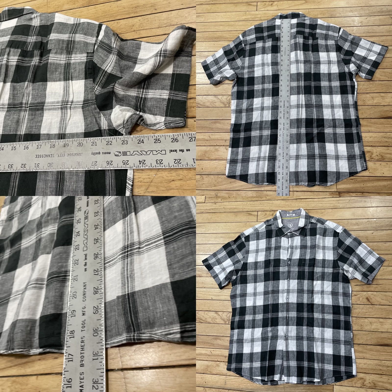 BUGATCHI BUGATCHI UOMO Shaped Fit Linen Shirt Men L Black White Checkered Plaid Collared Shirt Size US L / EU 52-54 / 3 - 9 Thumbnail