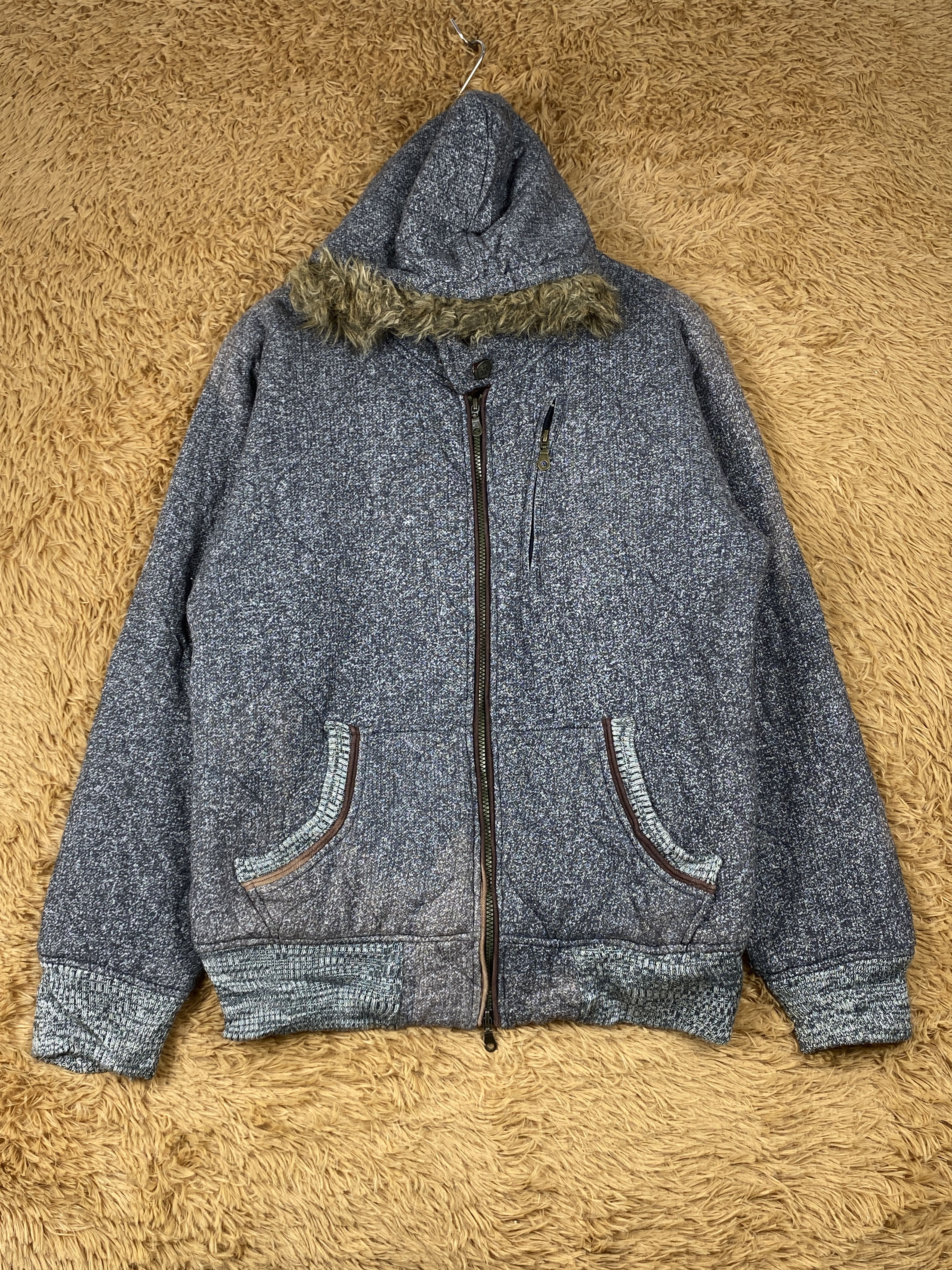 image of Vintage Hoodie Sherpa Lining Jacket in Grey, Men's (Size Medium)