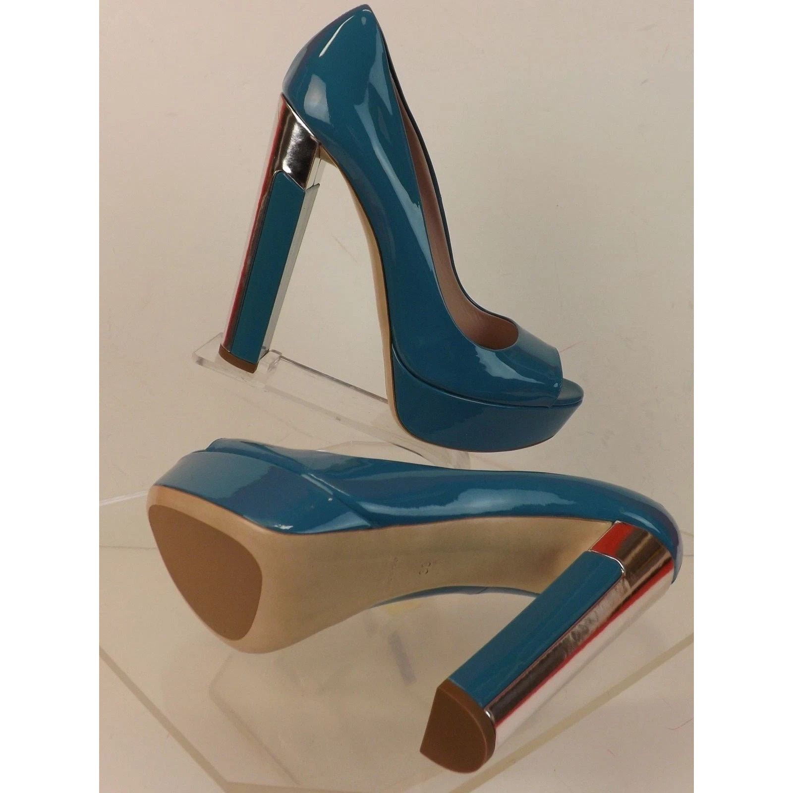 Prada MIU MIU PRADA 5KP26 BLUE PATENT LEATHER SILVER HEEL PUMPS 36 Size US 6 / IT 36 - 9 Thumbnail