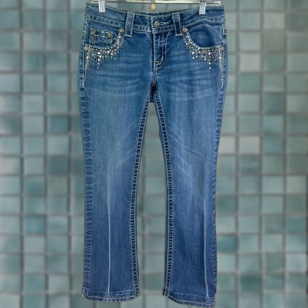 Miss Me MISS ME Straight Denim Jeans Womens Size 28 Blue Sequin Mid-Rise 30X29 Cowboy Rock Southwestern Size 28" / US 6 / IT 42 - 1 Thumbnail