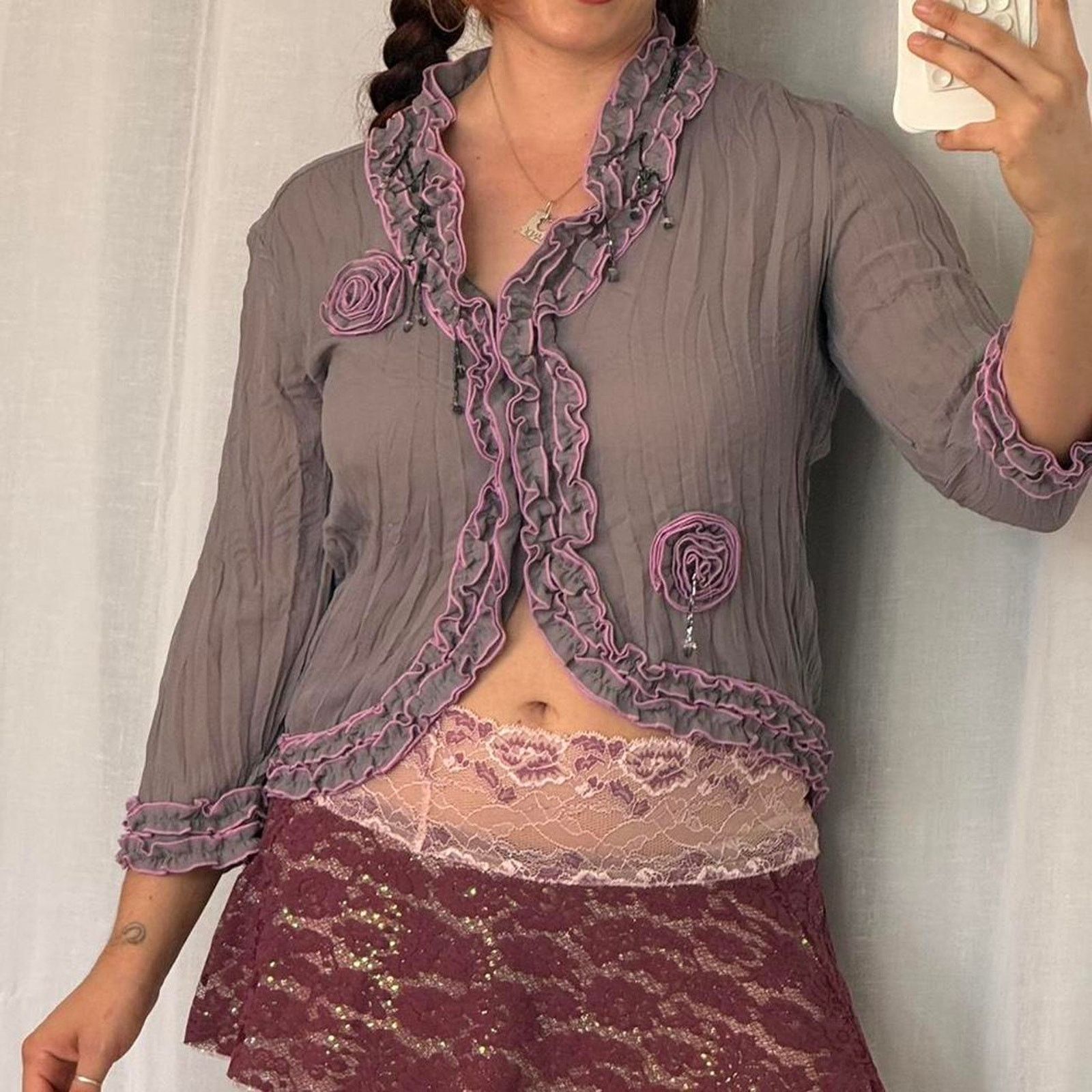 Vintage ⋆ ˚｡⋆୨୧˚ y2k sheer ruffle cardigan top fairy grunge ˚୨୧⋆｡˚ ⋆ Size M / US 6-8 / IT 42-44 - 2 Thumbnail