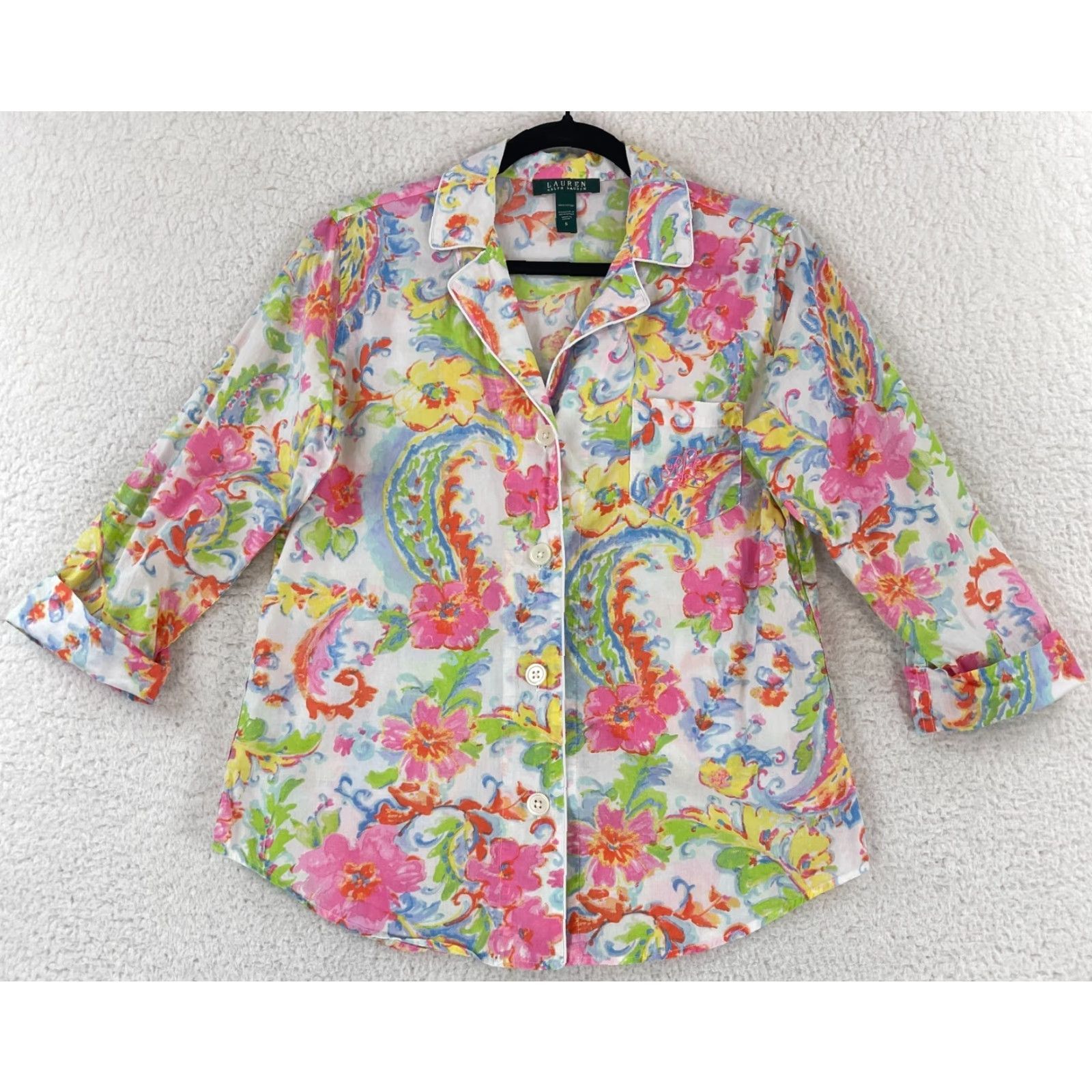 Ralph Lauren Lauren Ralph Lauren Button-Front Pajama Shirt Womens Size Small Pink Paisley Size S / US 4 / IT 40 - 2 Thumbnail