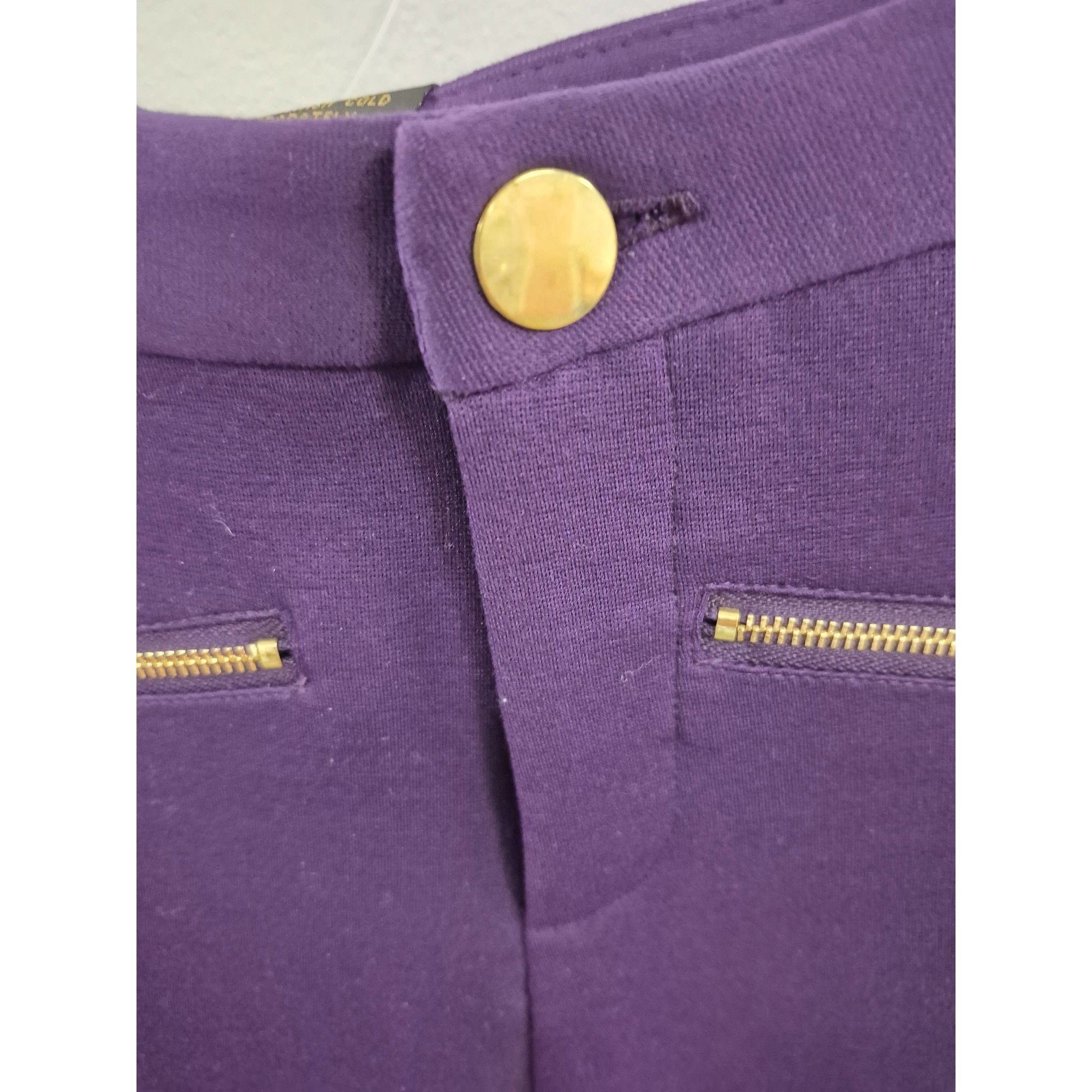 Other IMAN Womens Purple Stretch Pants Size 6 With Gold Zippers & Size 28" / US 6 / IT 42 - 3 Thumbnail