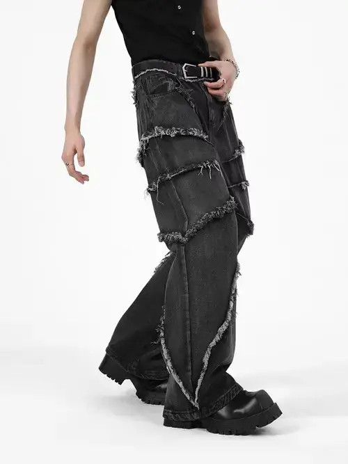 Homemade × Japanese Brand × Jean Raw edge wide-leg jeans with retro design Size US 32 / EU 48 - 3 Thumbnail