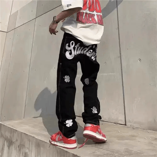 High street vintage embroidered hip-hop baggy jeans