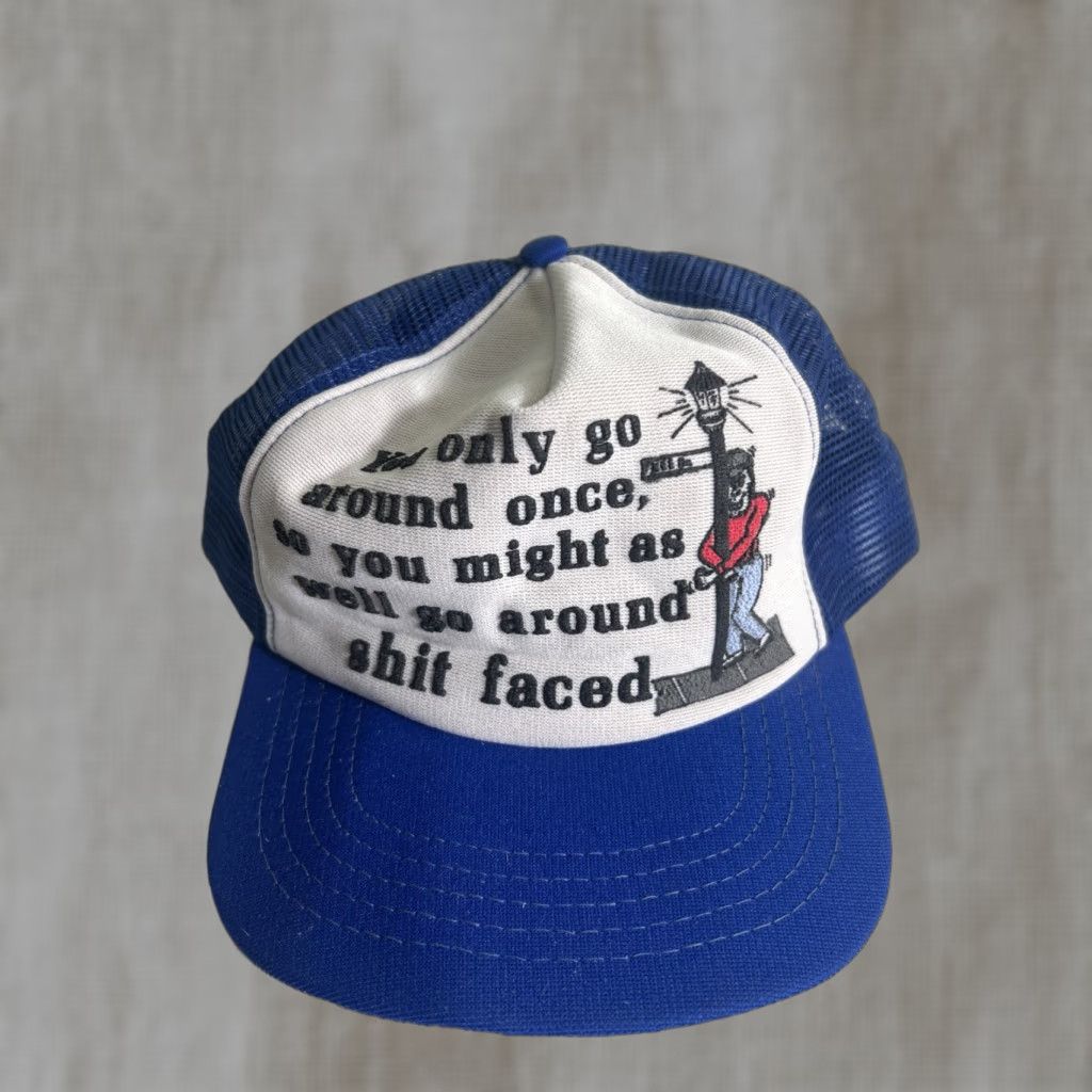 Vintage VINTAGE Unbranded Trucker Hat Mens Adjustable Blue White “you Only Go Around Once” USA Size ONE SIZE - 1 Thumbnail