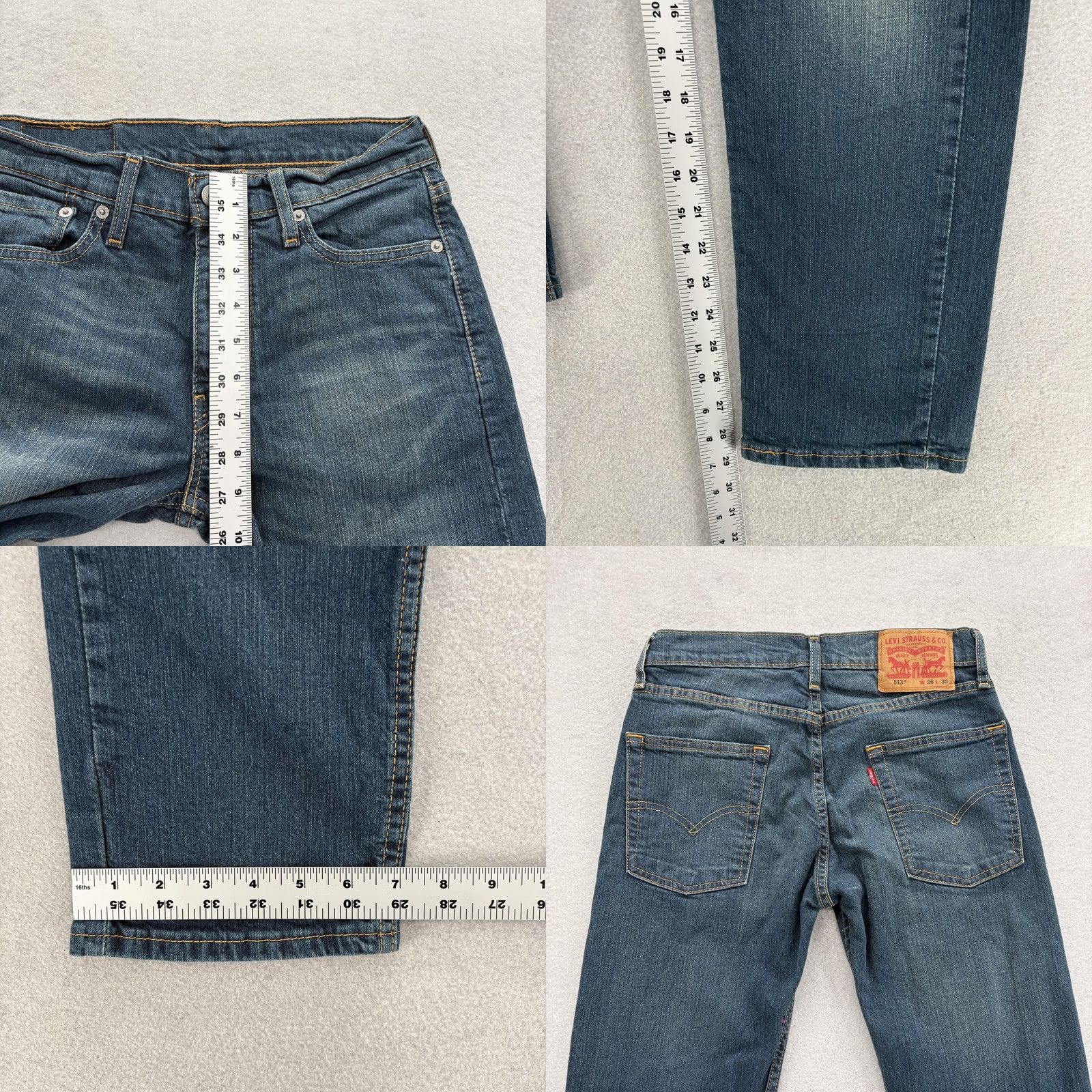 Levi's Levis 513 Jeans Mens 28x30 Blue Medium Wash Slim Straight Stretch Denim Pants Size US 28 / EU 44 - 8 Thumbnail