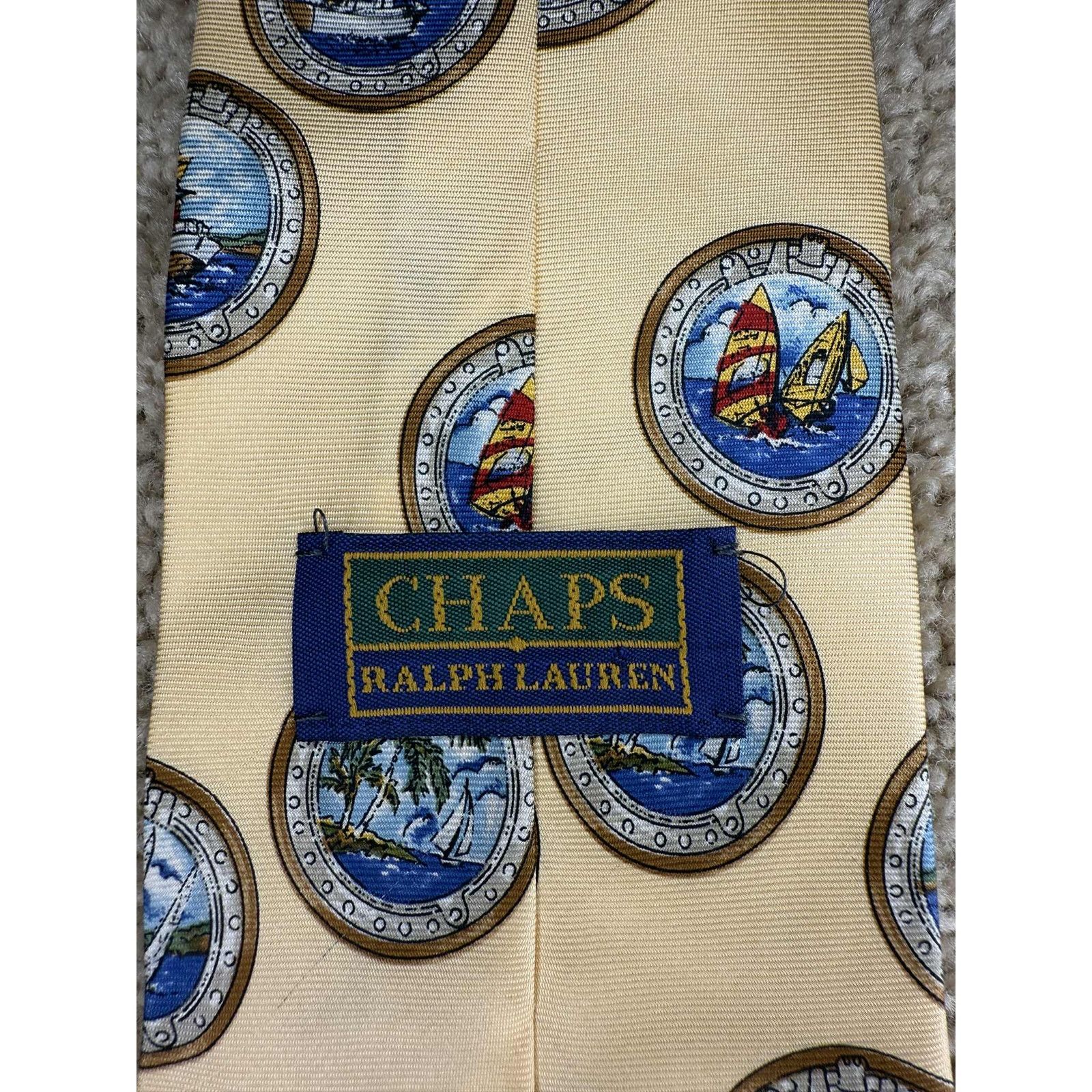 Chaps Ralph Lauren CHAPS Ralph Lauren Sailing Boat Print Neck Tie Cream Mens OS Size ONE SIZE - 2 Thumbnail