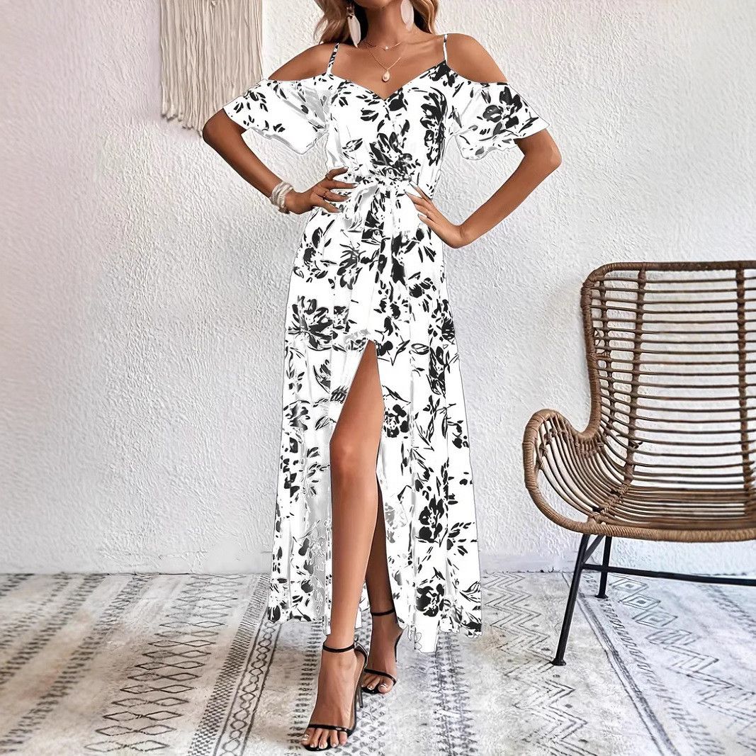 Other Off-Shoulder Split Dress Floral Print Long With Belt dress Size L / US 10 / IT 46 - 1 Thumbnail