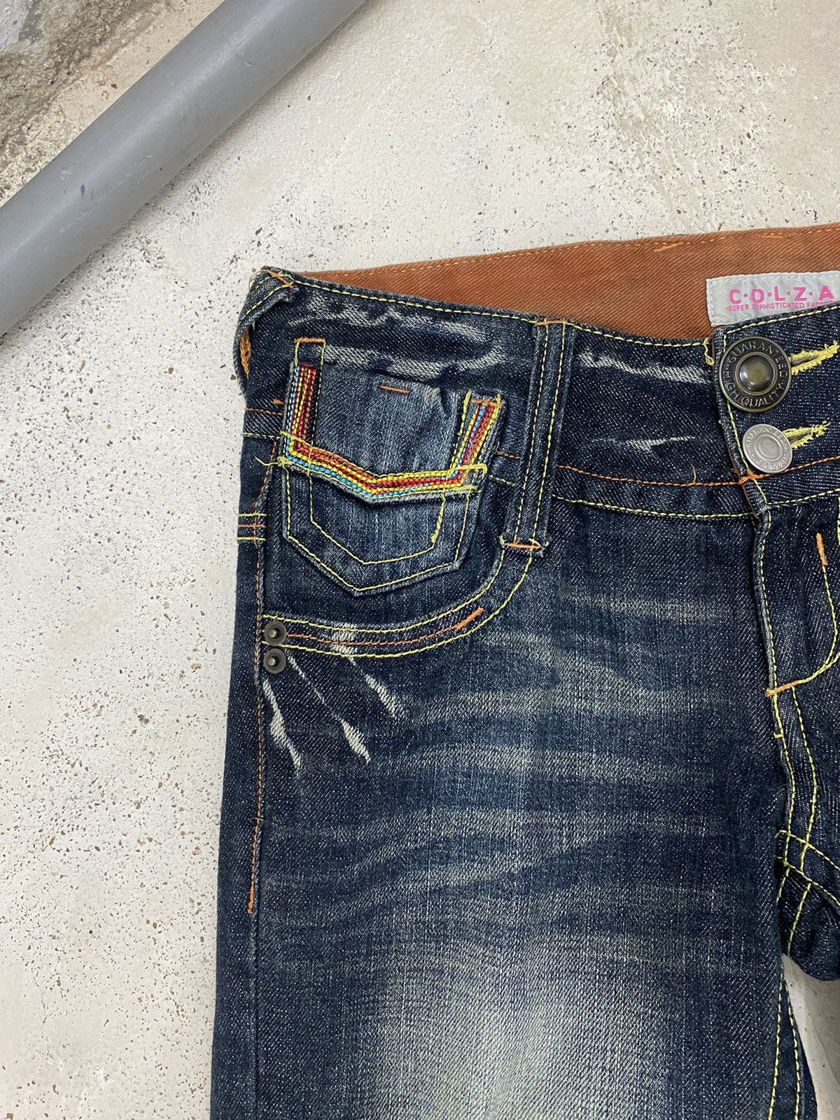 Japanese Brand Flare Colza Japan Mud Washed Whisker Buckle Low Rise Denim Size 29" - 6 Thumbnail