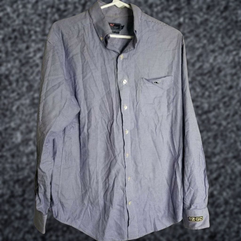 Vineyard Vines Vineyard Vines Mens M Performance Tucker Button Front Shirt Blue Gingham EZ GO Button-Up Long Sleeve W/ Logo Mens Size US M / EU 48-50 / 2 - 1 Thumbnail