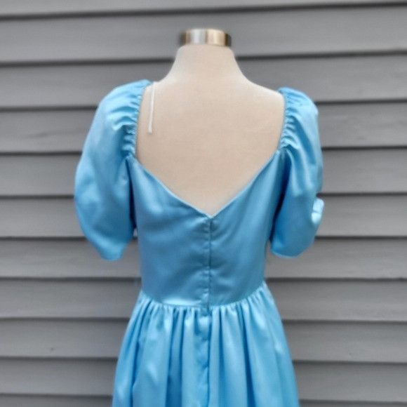Vintage Vintage 80s Retro Pin Up Girl Blue Satin Puffed Sleeves Maxi Size S / US 4 / IT 40 - 5 Thumbnail