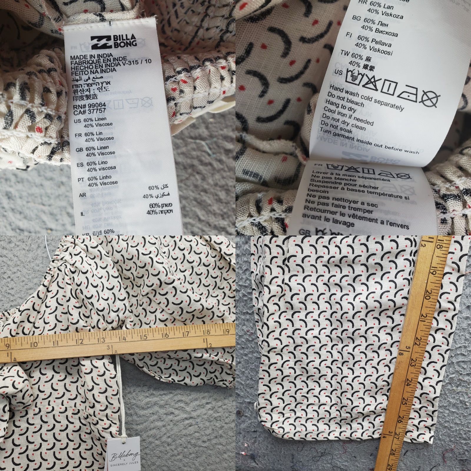 Billabong Billabong Jumpsuit Womens M Multicolor Polka Dot Linen Balloon Sleeve 58" Outseam Casual 27" Inseam Navy? Size 32" / US 10 / IT 46 - 8 Thumbnail
