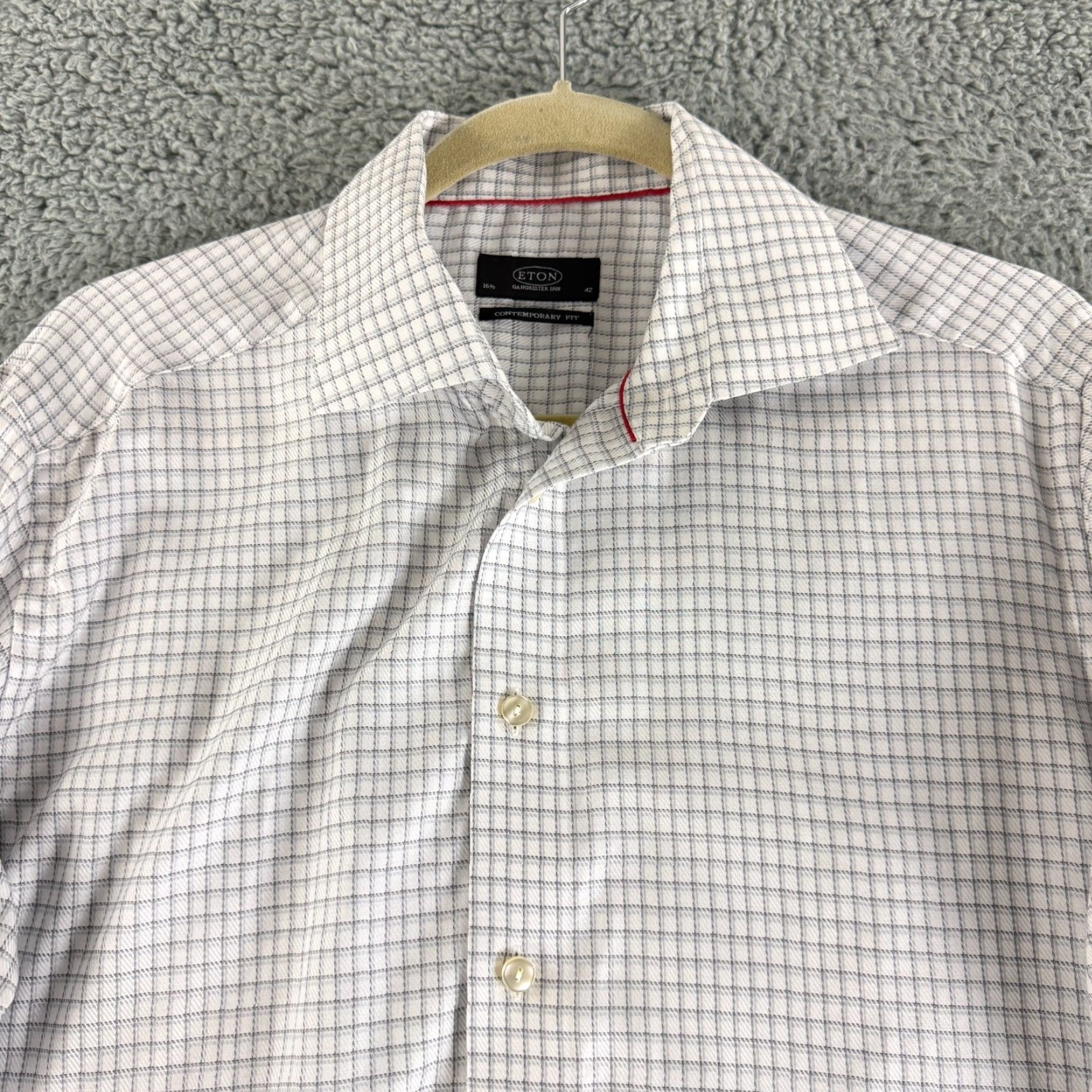 Eton Eton Button-Up Shirt Mens Large White Check Print Contemporary Fit Long Sleeve Size US L / EU 52-54 / 3 - 2 Thumbnail