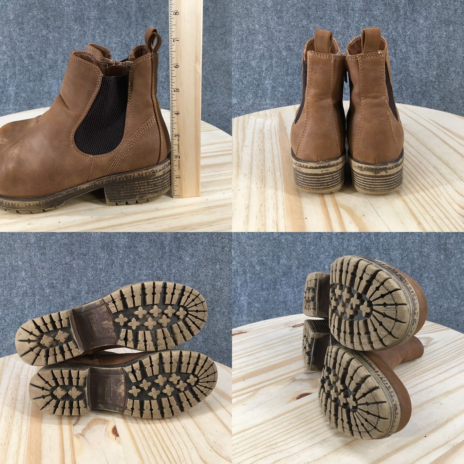 Vintage Maurices Boots Womens 8 M Chelsea Brown Leather Pull On Round Toe Block Heels Shoes Size US 8 / IT 38 - 9 Thumbnail