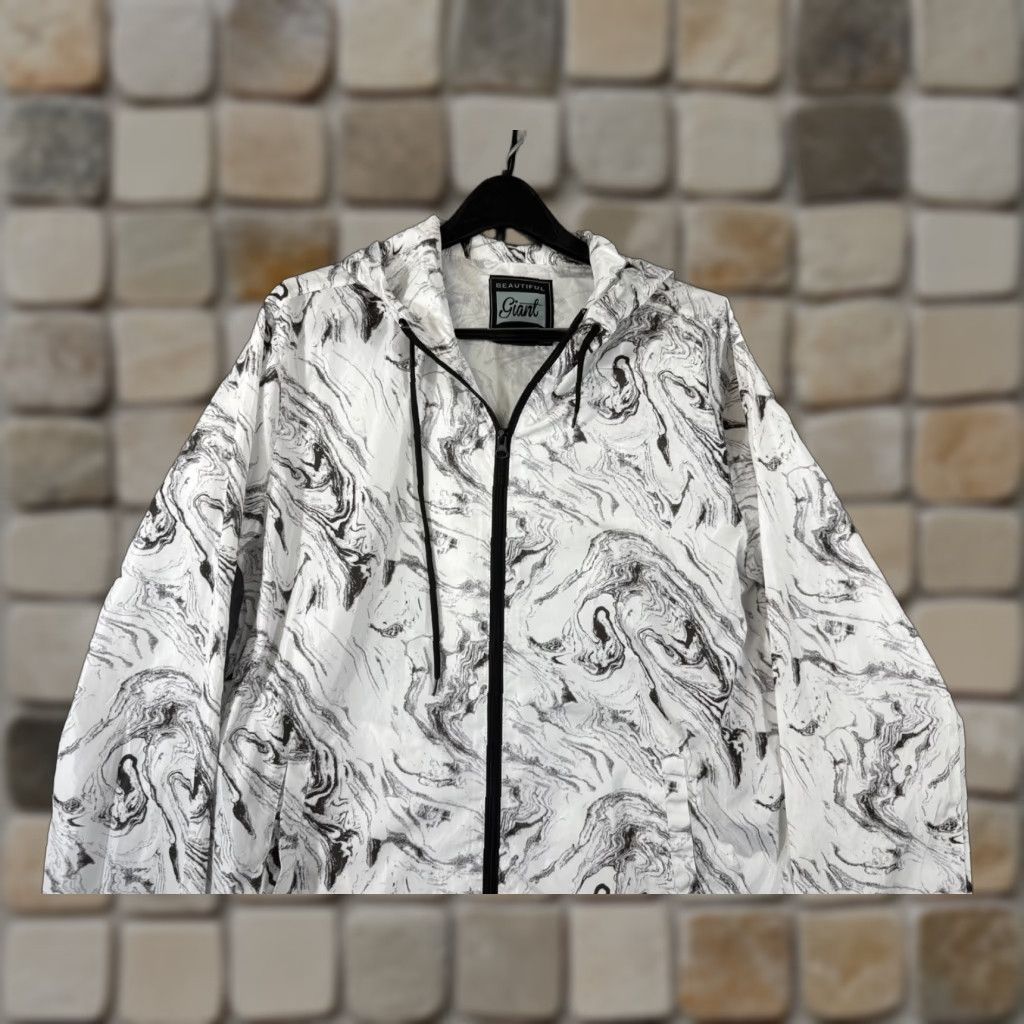 Vintage Beautiful Giant Windbreaker Jacket Mens L White Marble Print Hooded Zip Up NWOT Size US L / EU 52-54 / 3 - 1 Thumbnail
