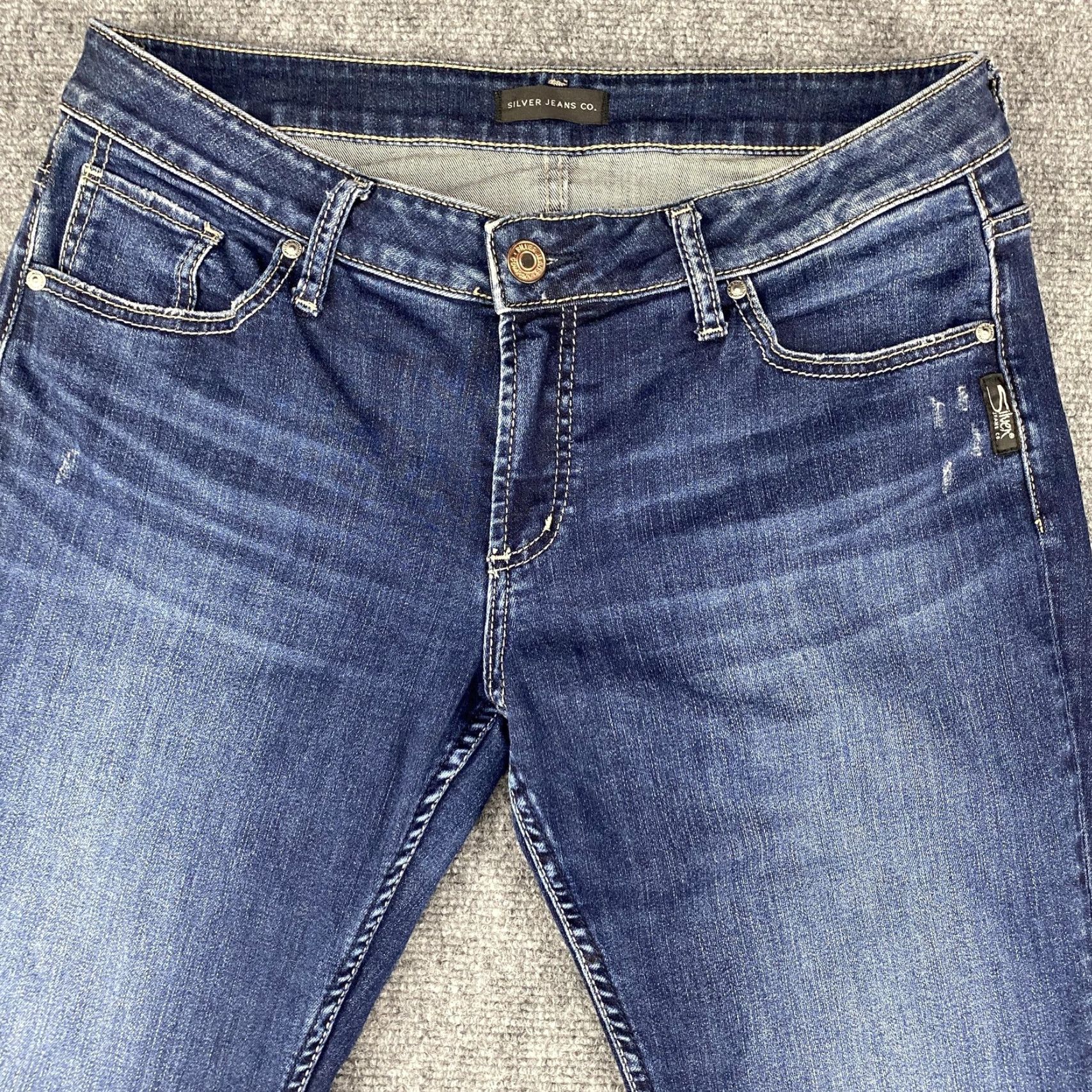 Silver Jeans Co. Silver Jeans Co Jeans Womens 33 Blue Slim Straight Ankle Cropped Distressed Raw Hem Embroidered Pockets Zipper Fly Womens Jeans Size 24" / US 00 / IT 34 - 4 Thumbnail