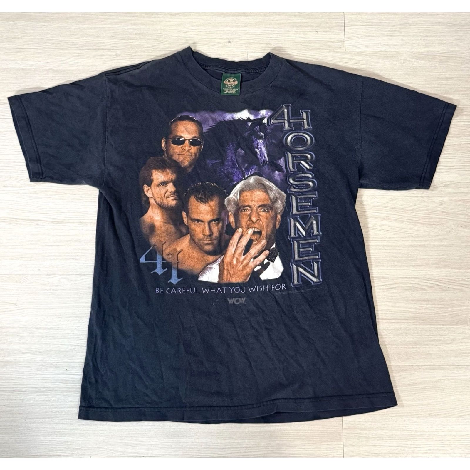 Vintage VINTAGE WWE WCW 4 HORSEMEN Shirt L Men Black 90s Wrestling Ric Flair Benoit Undertaker Logotel T-Shirt Crew Neck Short Sleeve Cotton Graphic Print Size US L / EU 52-54 / 3 - 2 Thumbnail