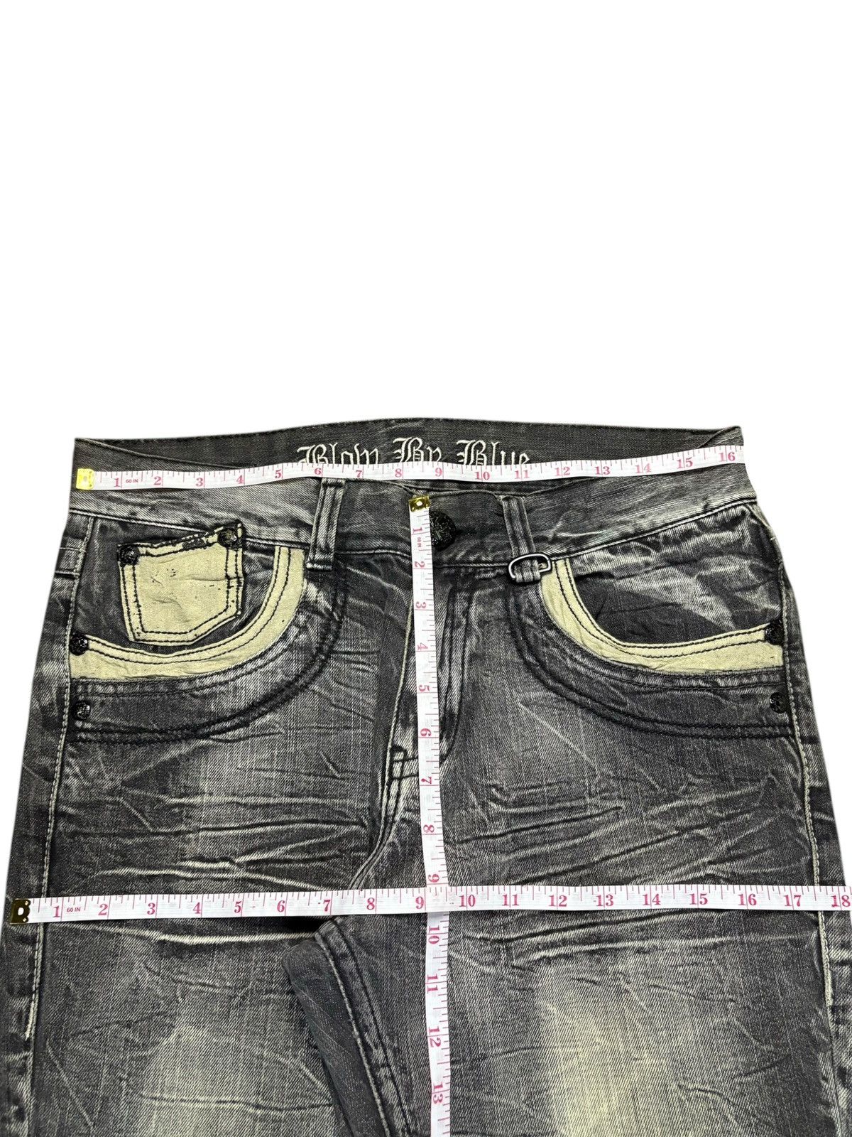 Japanese Brand Vintage Japanese Blow by Blue Cracked Wash Flare Jeans Size US 33 - 12 Thumbnail