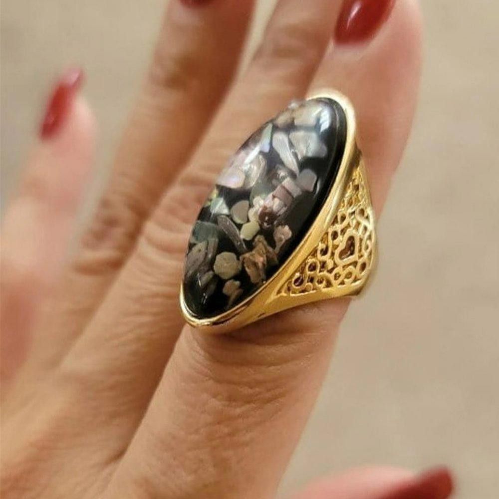 Designer Artificial Coral Big Oval Bohemian Gold Ring - Size 7 Size ONE SIZE - 1 Thumbnail