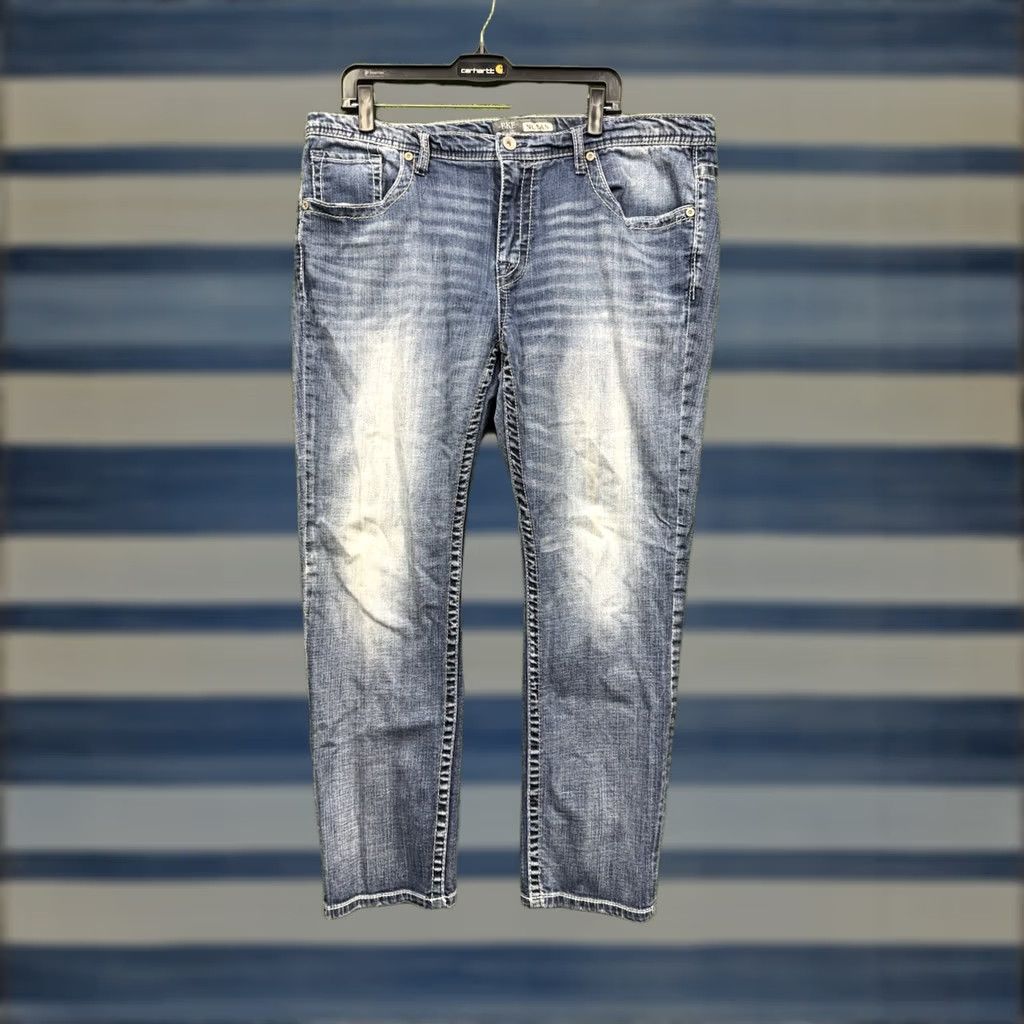 Vintage BKE Jeans Mens 40R Nolan Straight Leg Denim Buckle 5 Pocket Distressed Stretch Regular Jeans Mens Blue 40 Size US 40 / EU 56 - 1 Thumbnail