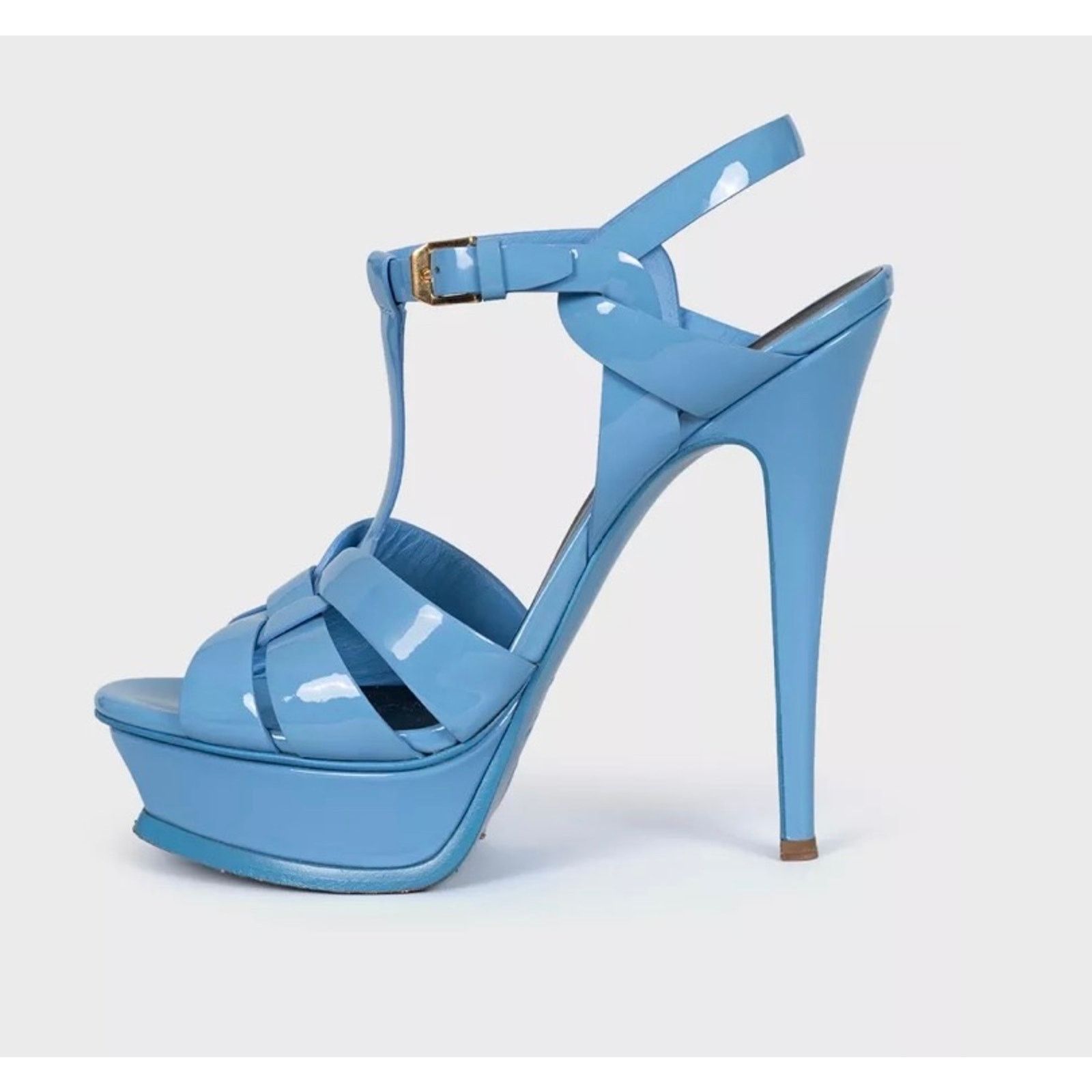 Saint Laurent Paris Saint Laurent Tribute Blue Leather Platform Sandals Sz.38 Size US 7 / IT 37 - 1 Thumbnail
