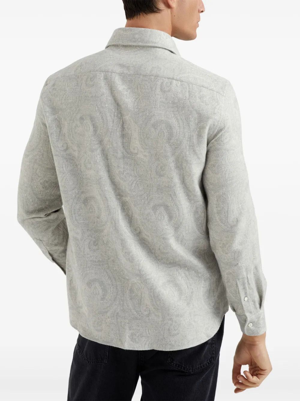 Brunello Cucinelli o1mtch0225 Paisley Print Flannel Sport Shirt in Light Grey Size US L / EU 52-54 / 3 - 3 Thumbnail
