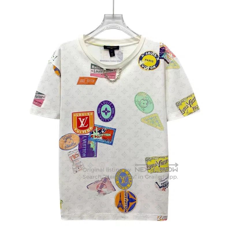 Louis Vuitton Louis Vuitton 25 white logo full print cotton crew neck sh Size US L / EU 52-54 / 3 - 1 Thumbnail