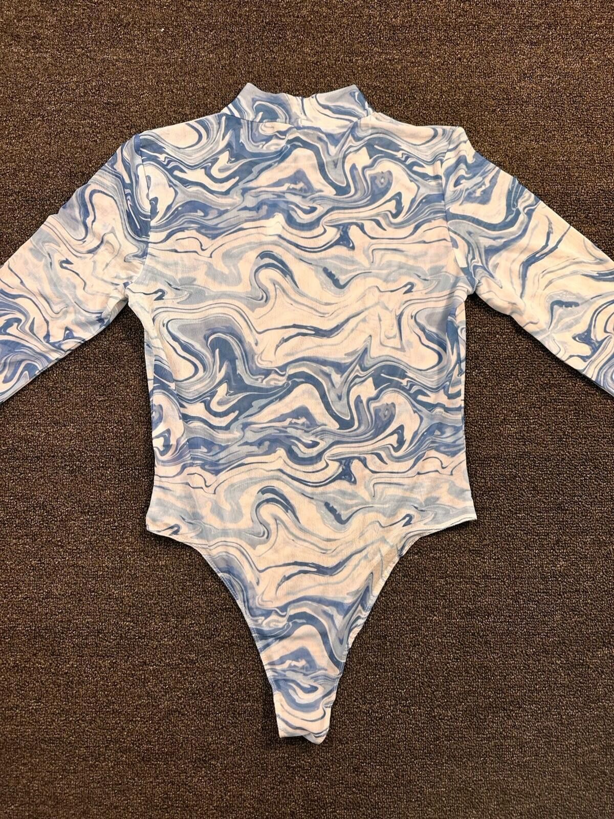 Primark Primark Blue/White Stretch Snap Long Sleeve Bodysuit Size M Size ONE SIZE - 5 Thumbnail